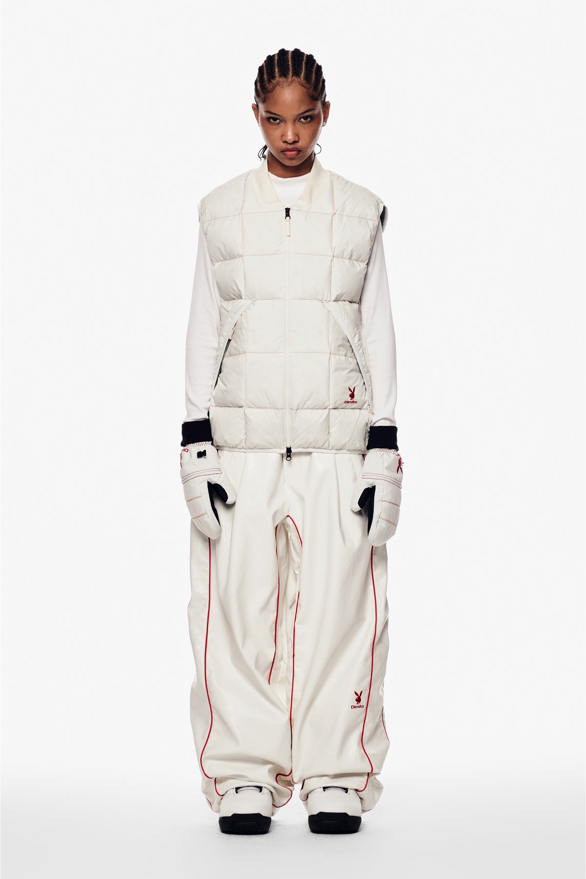 [PLAYBOY x DIMITO] PIPING BANDED FAUX LEATHER PANTS (WIDE FIT LV.2) WHITE