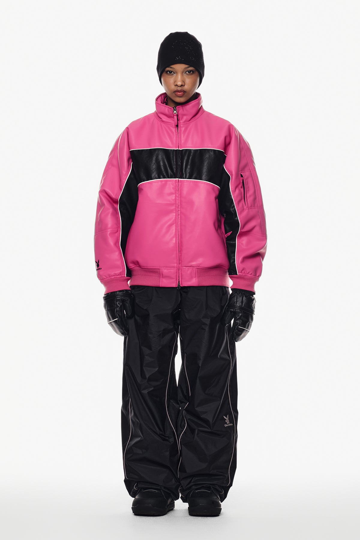 [PLAYBOY x DIMITO] BLOCK FAUX LEATHER JACKET RUDE PINK