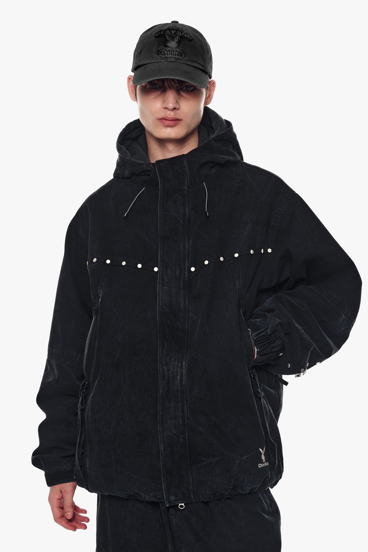[PLAYBOY x DIMITO] STUD WESTERN DENIM JACKET WASHED BLACK