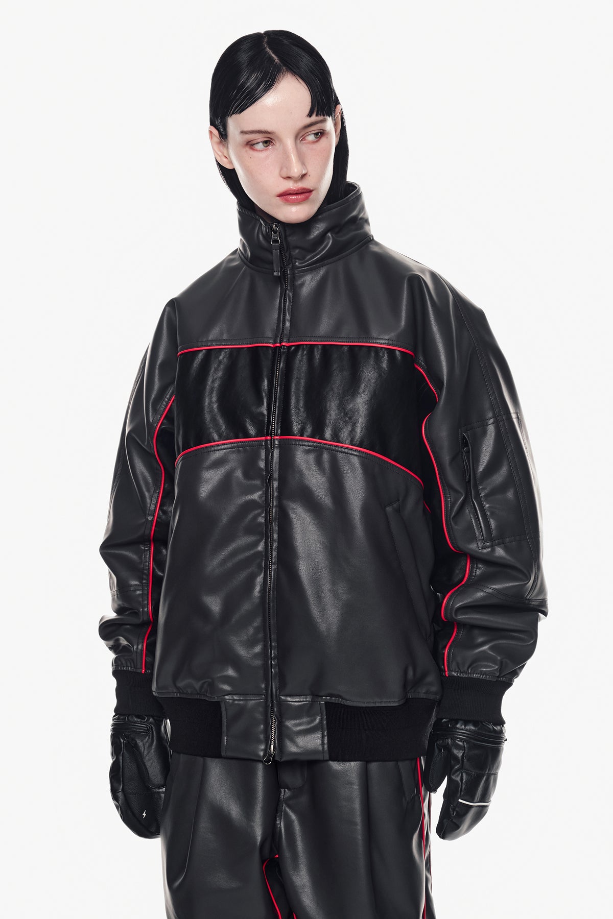 [PLAYBOY x DIMITO] BLOCK FAUX LEATHER JACKET CEMENT GREY