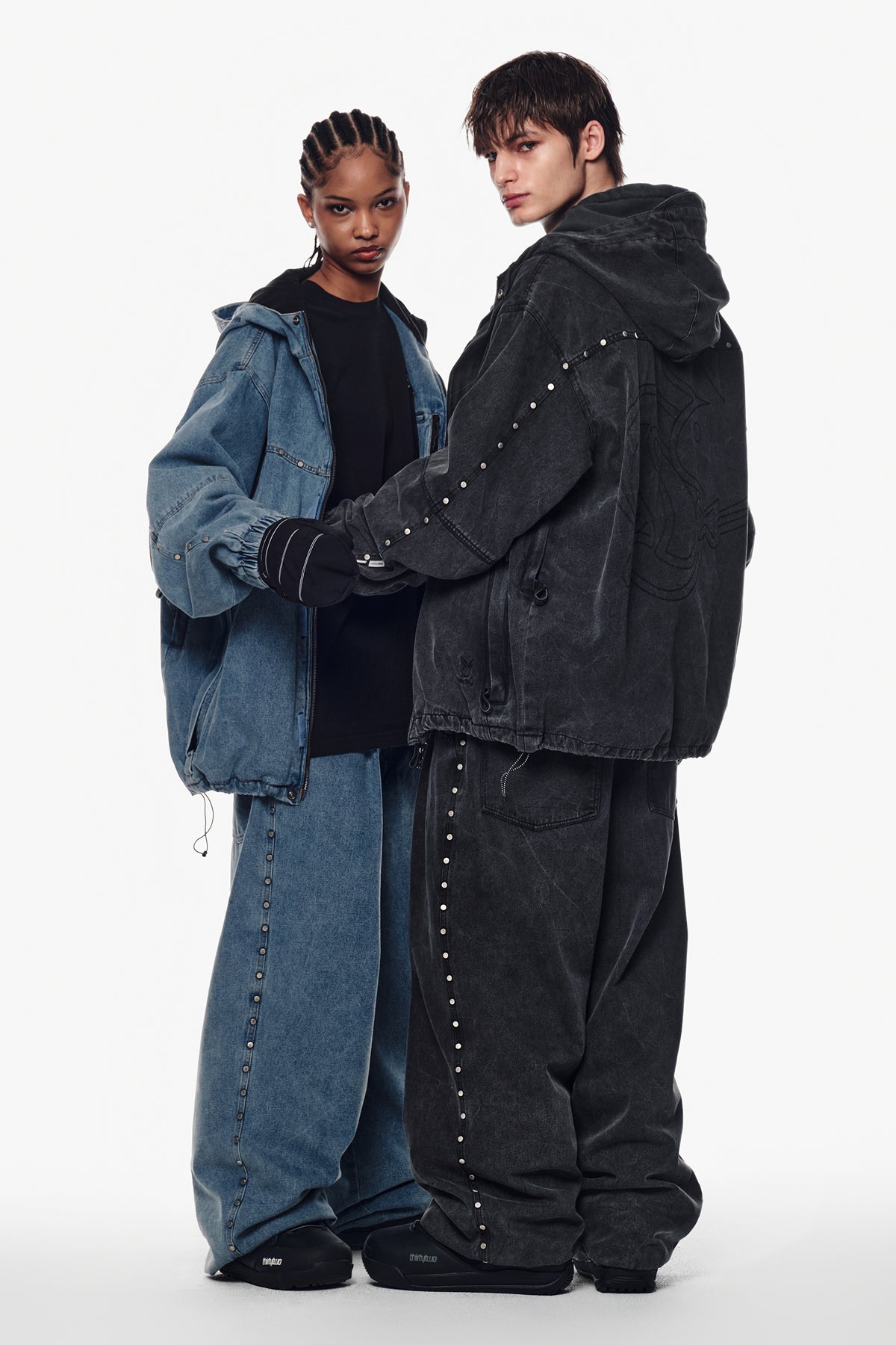 [PLAYBOY x DIMITO] STUD WESTERN DENIM JACKET WASHED GREY