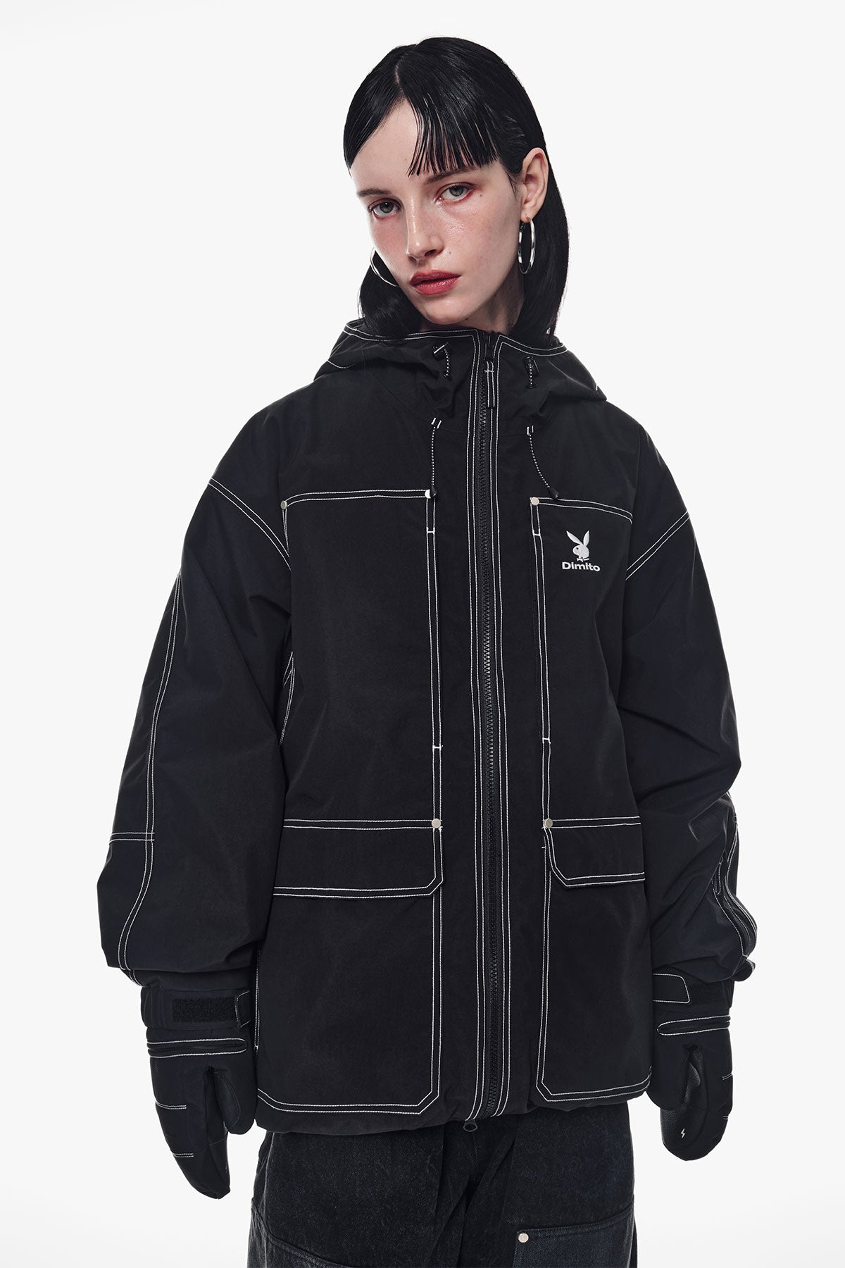 [PLAYBOY x DIMITO] STITCHED TRUCKER JACKET BLACK