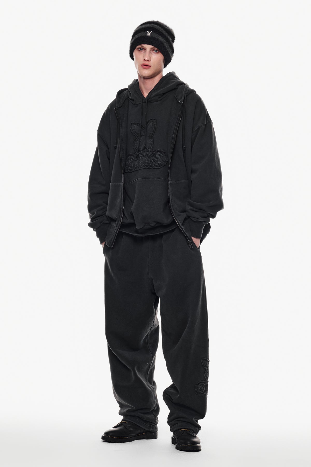 [PLAYBOY x DIMITO] BUNNY ZIP HOODIE WASHED BLACK