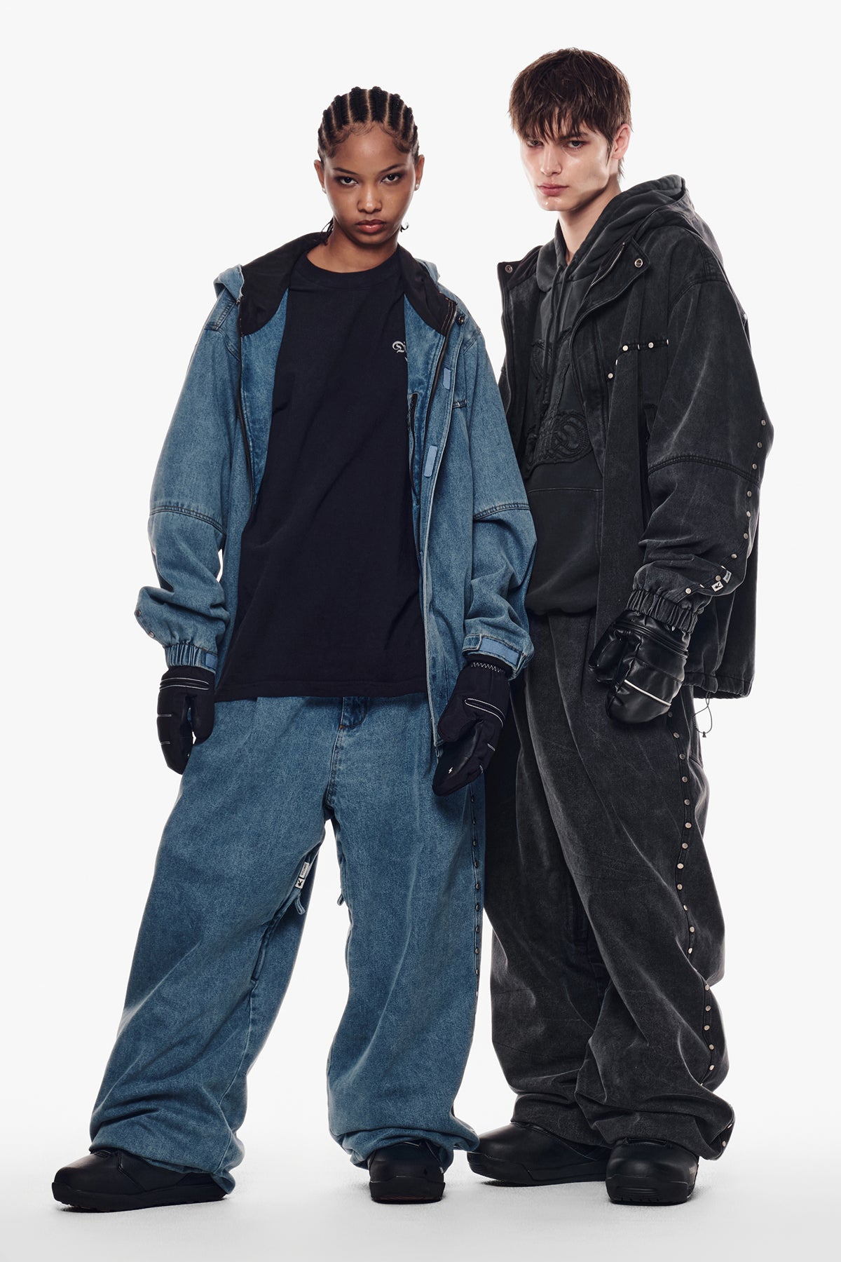[PLAYBOY x DIMITO] STUD WESTERN DENIM JACKET WASHED GREY