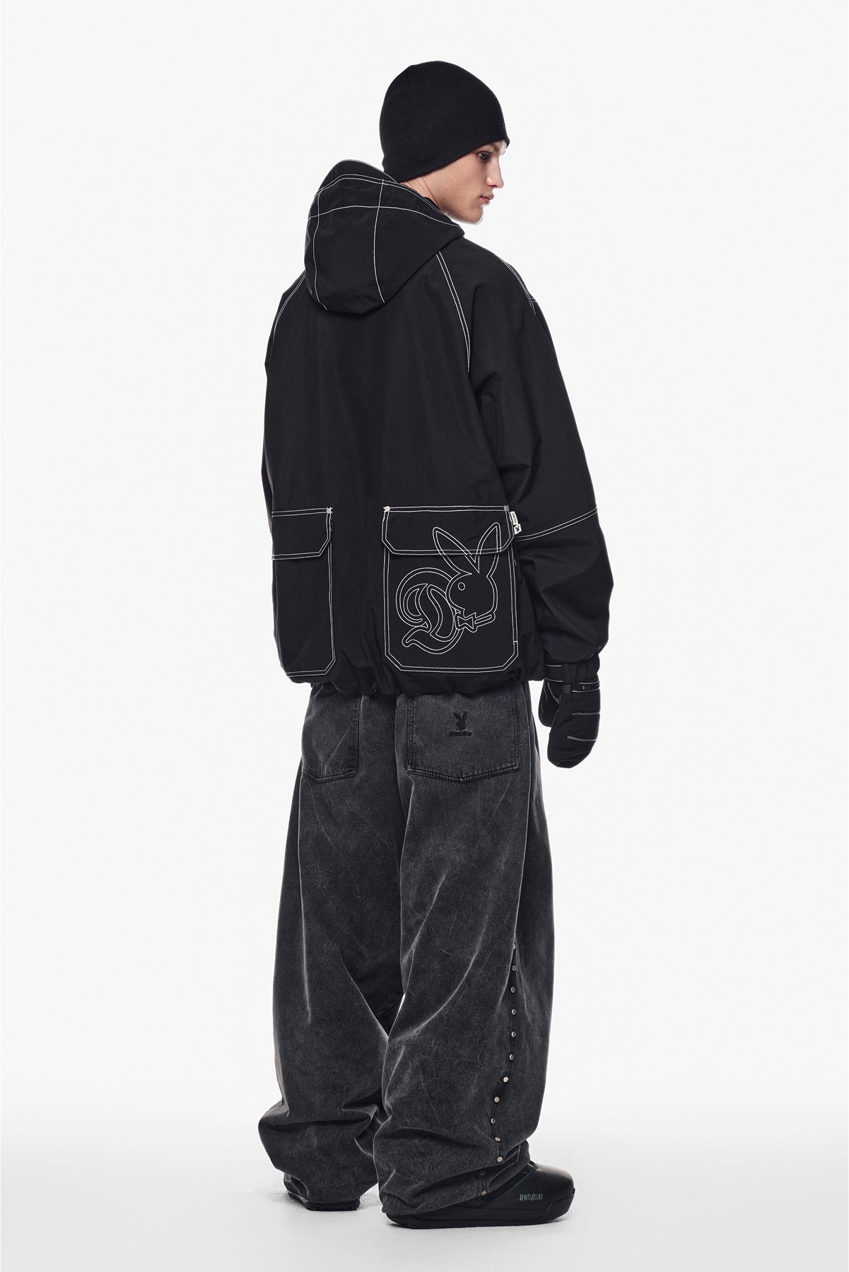 [PLAYBOY x DIMITO] STUD LINE OG DENIM PANTS (WIDE FIT LV.2) WASHED GREY