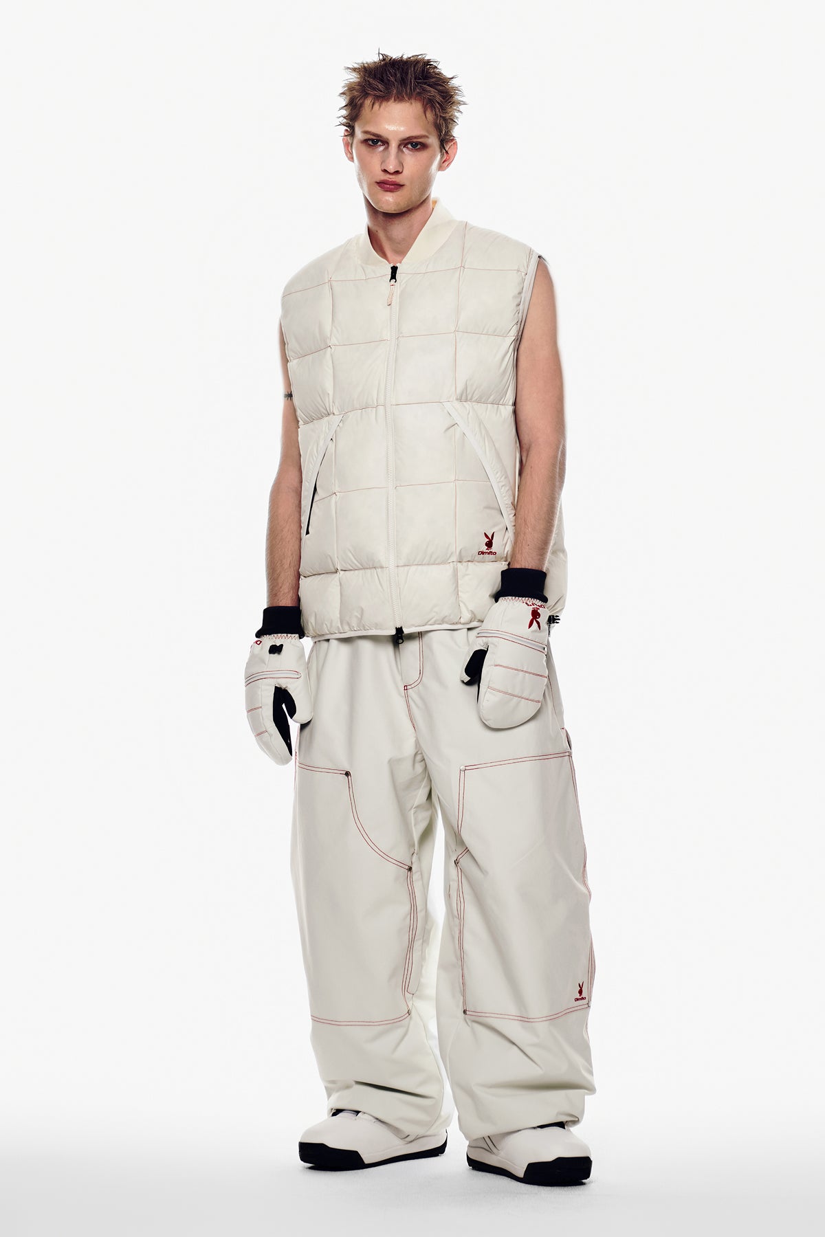 [PLAYBOY x DIMITO] STITCHED DOWN VEST OFF WHITE