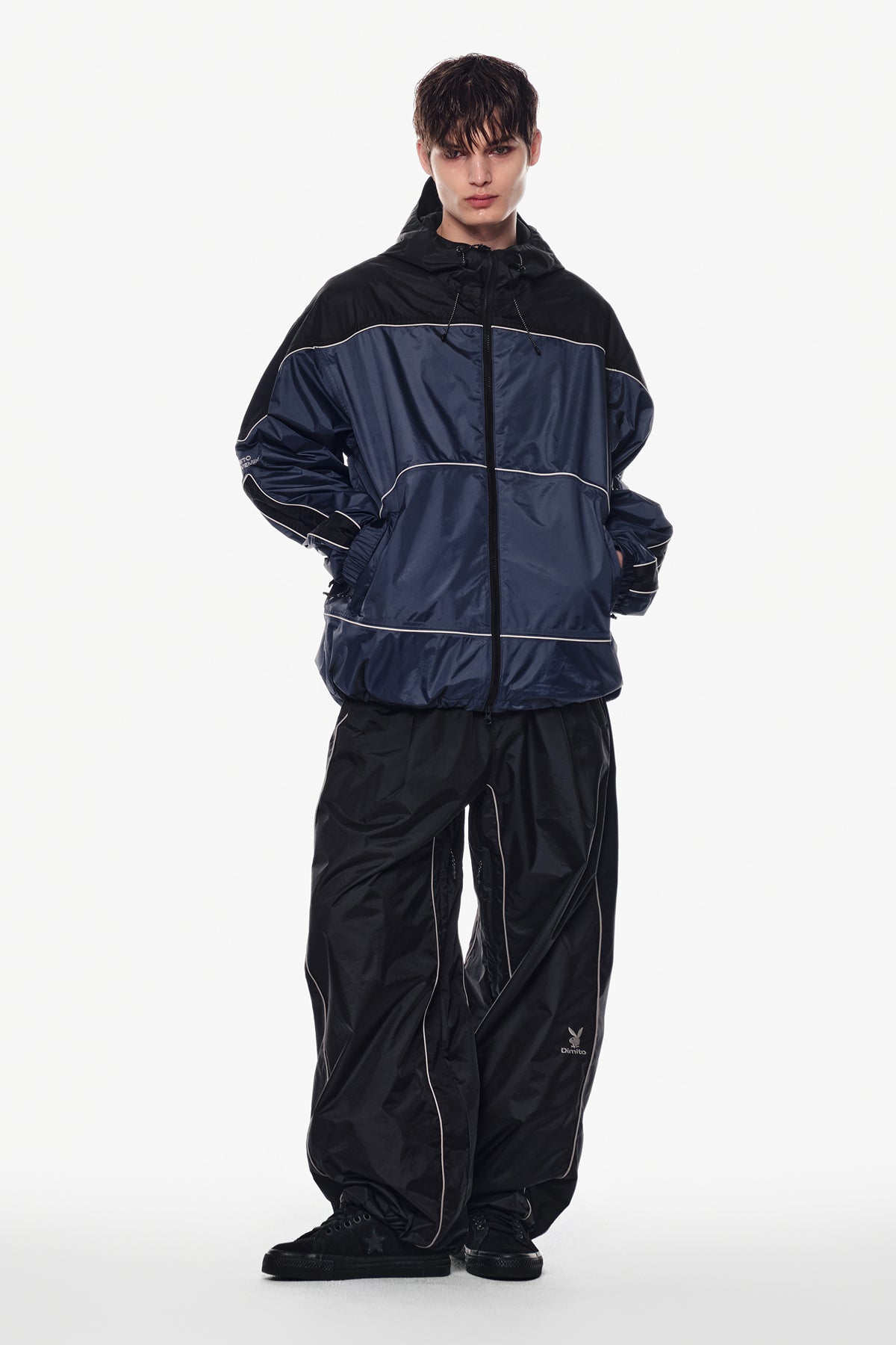 [PLAYBOY x DIMITO] PIPING BANDED PANTS (WIDE FIT LV.2) BLACK