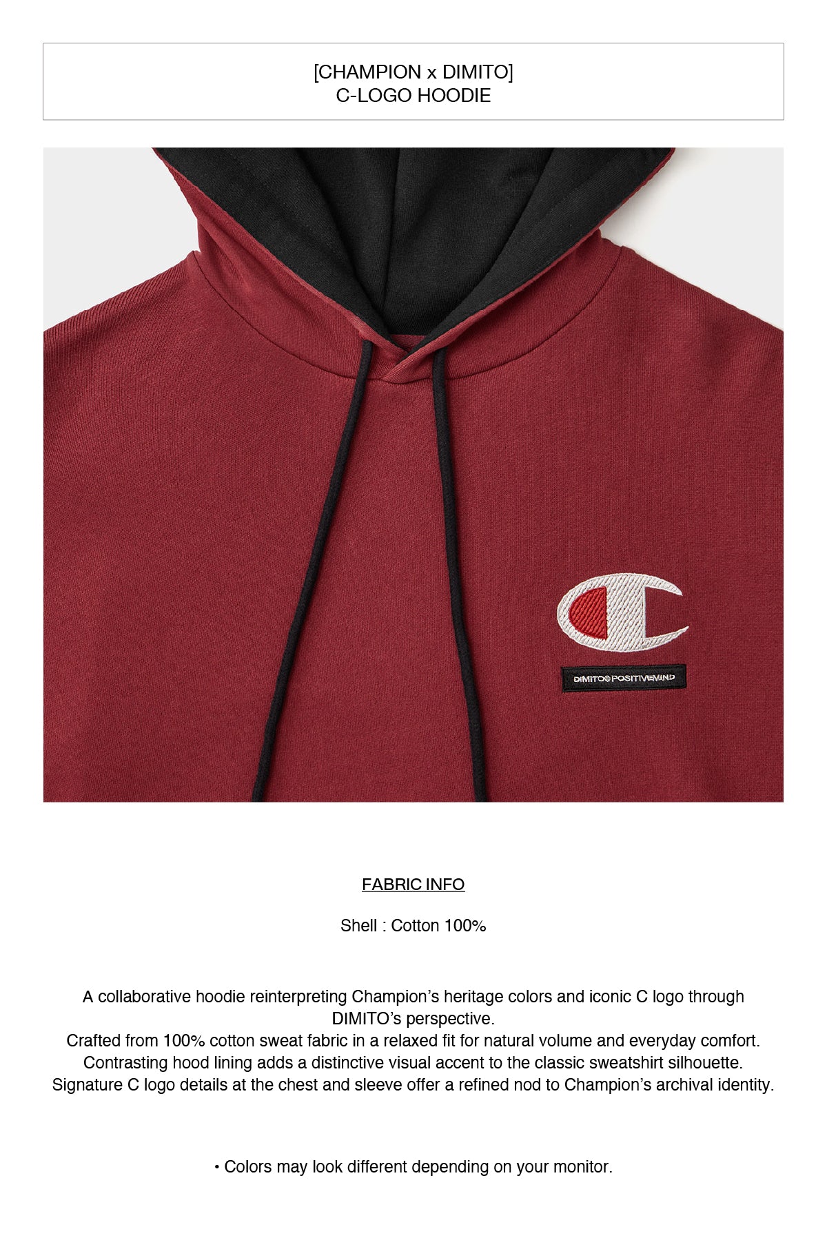 [CHAMPION x DIMITO] C-LOGO HOODIE BURGUNDY (Available date : 26.10.12)