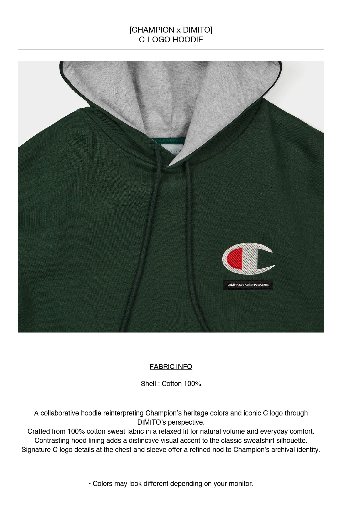 [CHAMPION x DIMITO] C-LOGO HOODIE GREEN (Available date : 26.10.12)