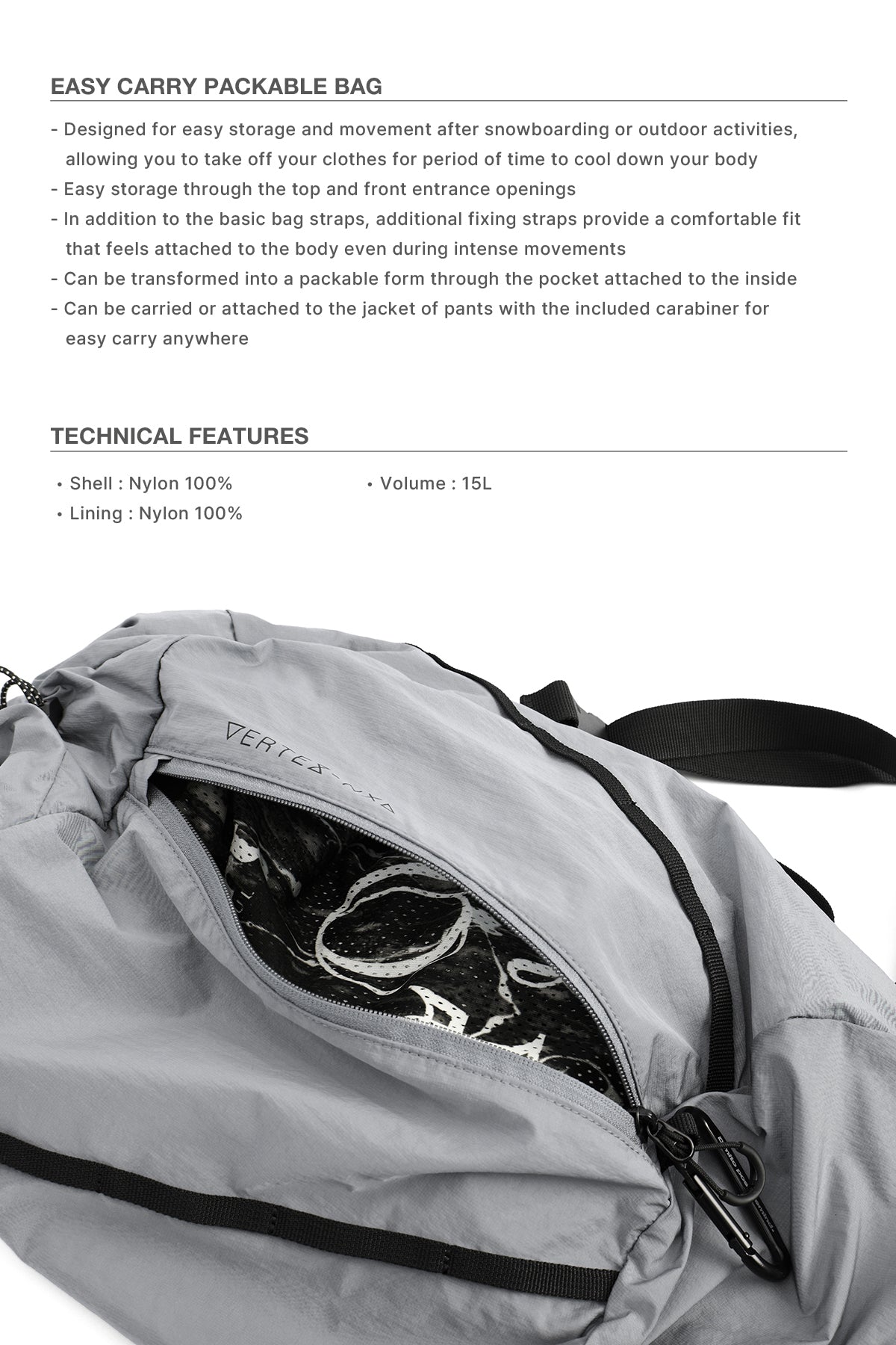 EASY CARRY PACKABLE BAG GREY