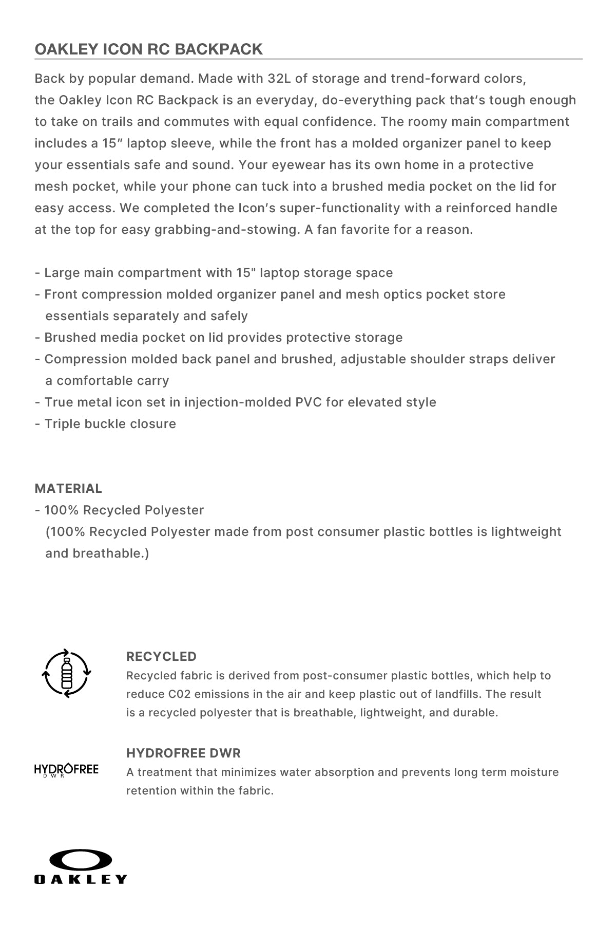 [OAKLEY] OAKLEY ICON RC BACKPACK BLACKOUT