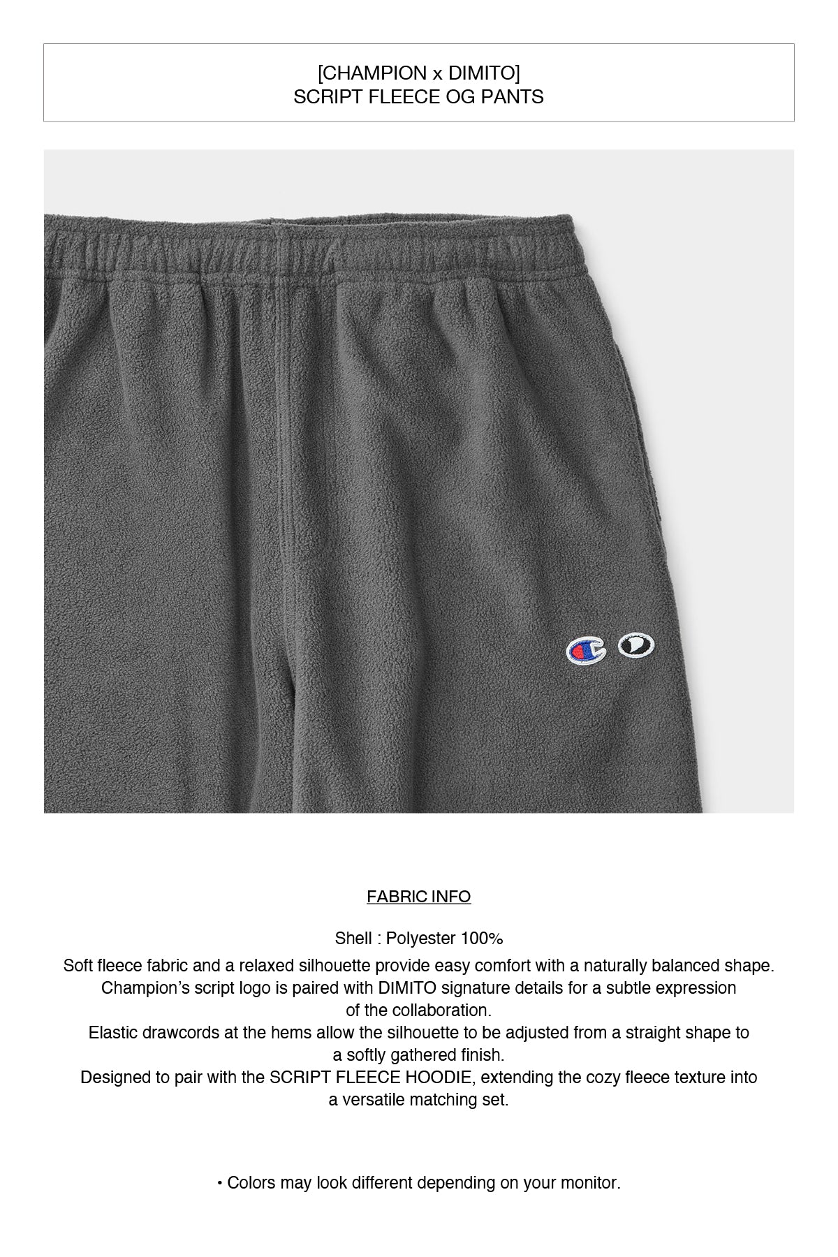 [CHAMPION x DIMITO] SCRIPT FLEECE OG PANTS DARK GREY (Available date : 26.10.12)