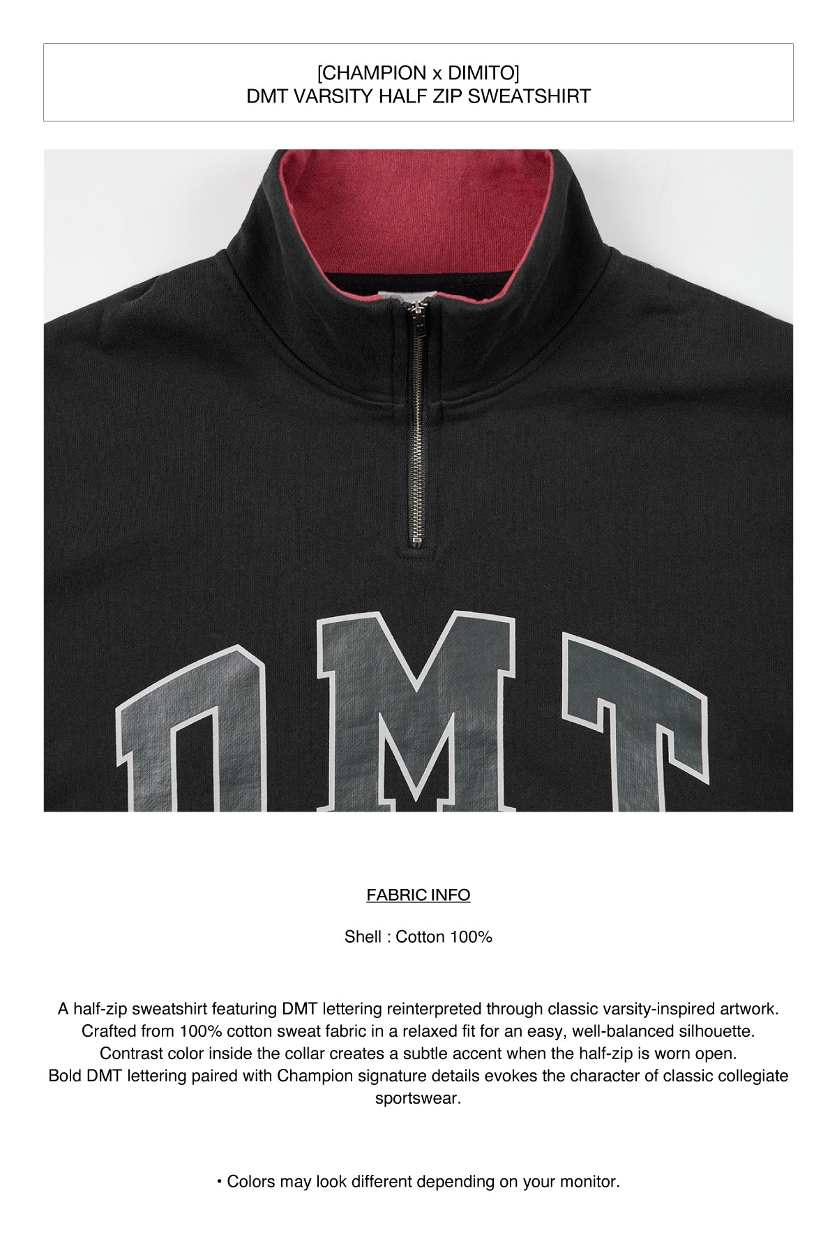[CHAMPION x DIMITO] DMT VARSITY HALF ZIP SWEATSHIRT BLACK (Available date : 26.10.12)