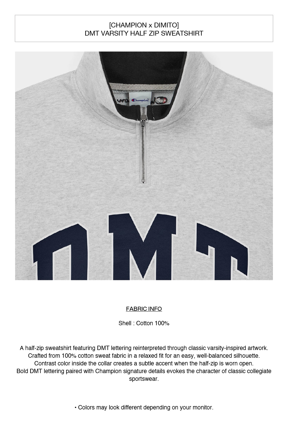 [CHAMPION x DIMITO] DMT VARSITY HALF ZIP SWEATSHIRT OXFORD GREY (Available date : 26.10.12)