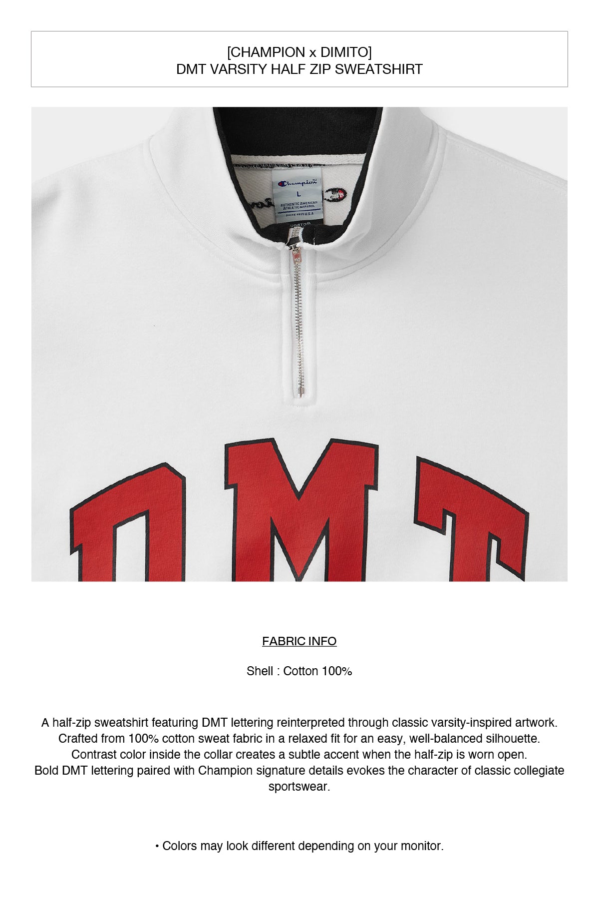[CHAMPION x DIMITO] DMT VARSITY HALF ZIP SWEATSHIRT WHITE (Available date : 26.10.12)
