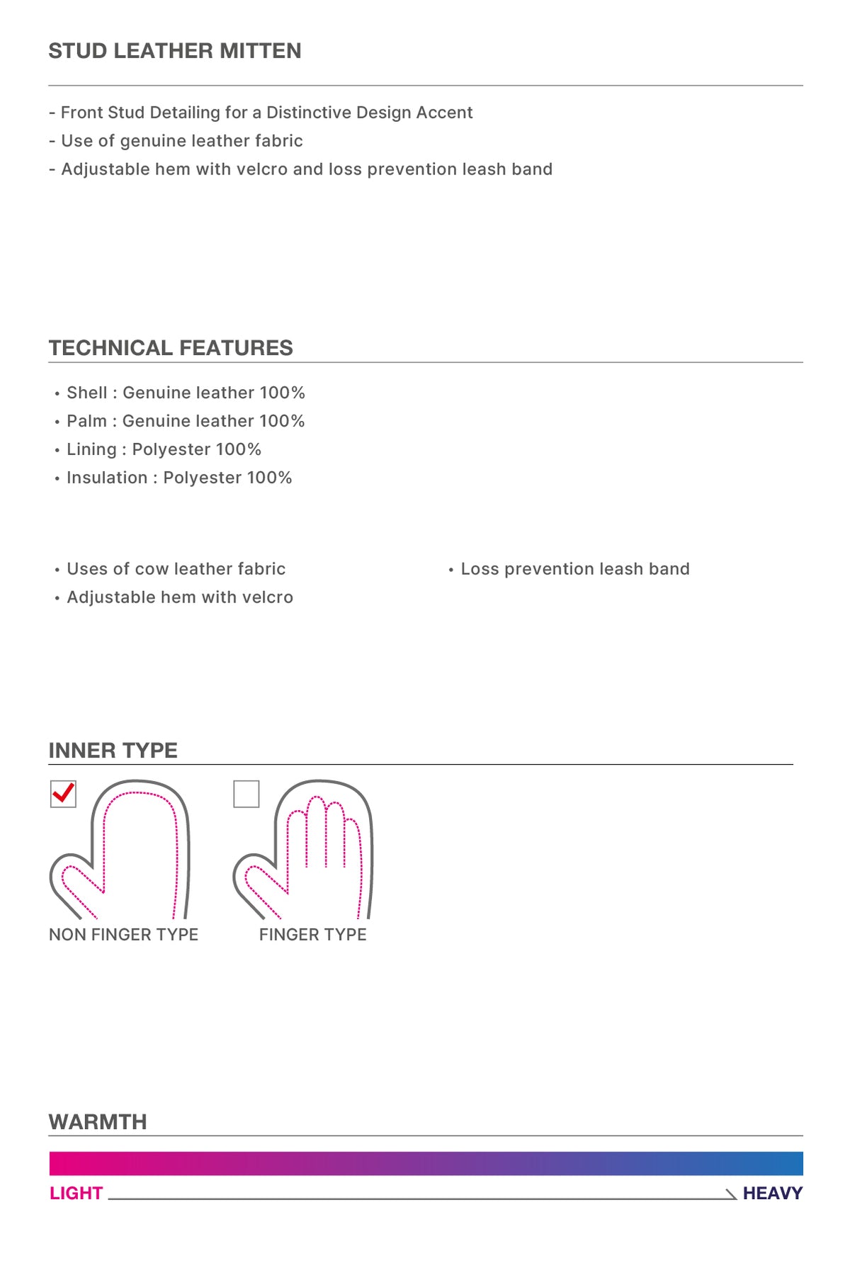 STUD LEATHER MITTEN WHITE