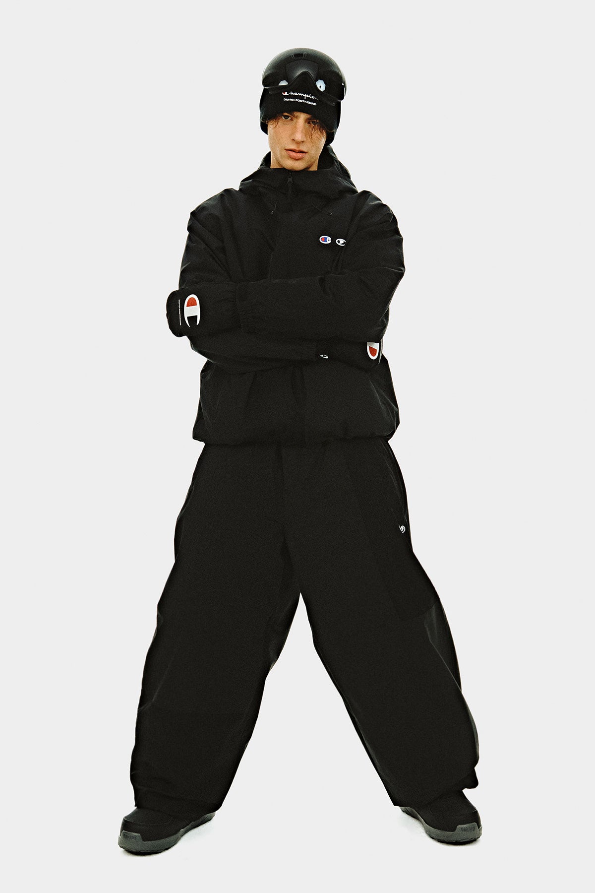 [CHAMPION x DIMITO] C-LOGO COLLEGE PATCHWORK PANTS (WIDE FIT LV.2) BLACK MIX (Available date : 26.10.12)