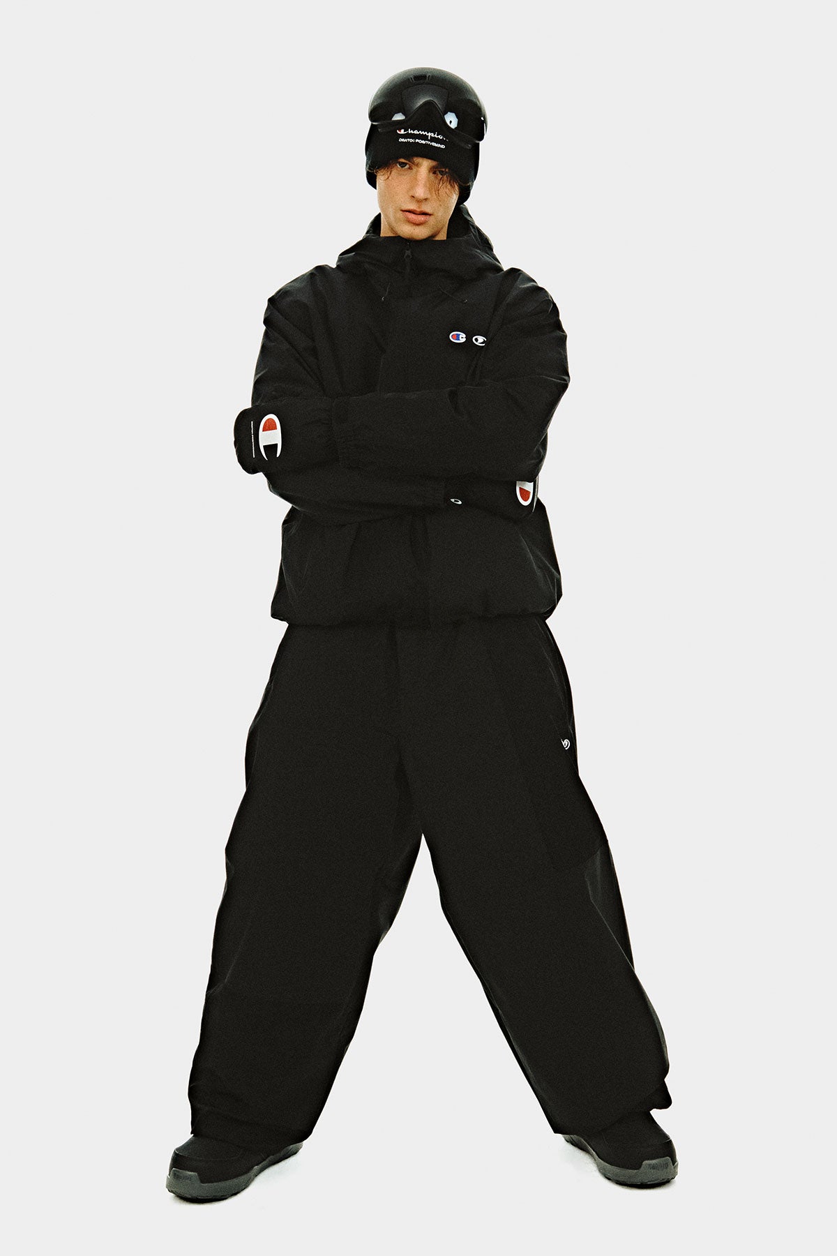 [CHAMPION x DIMITO] C-LOGO COLLEGE PATCHWORK JACKET BLACK MIX (Available date : 26.10.12)