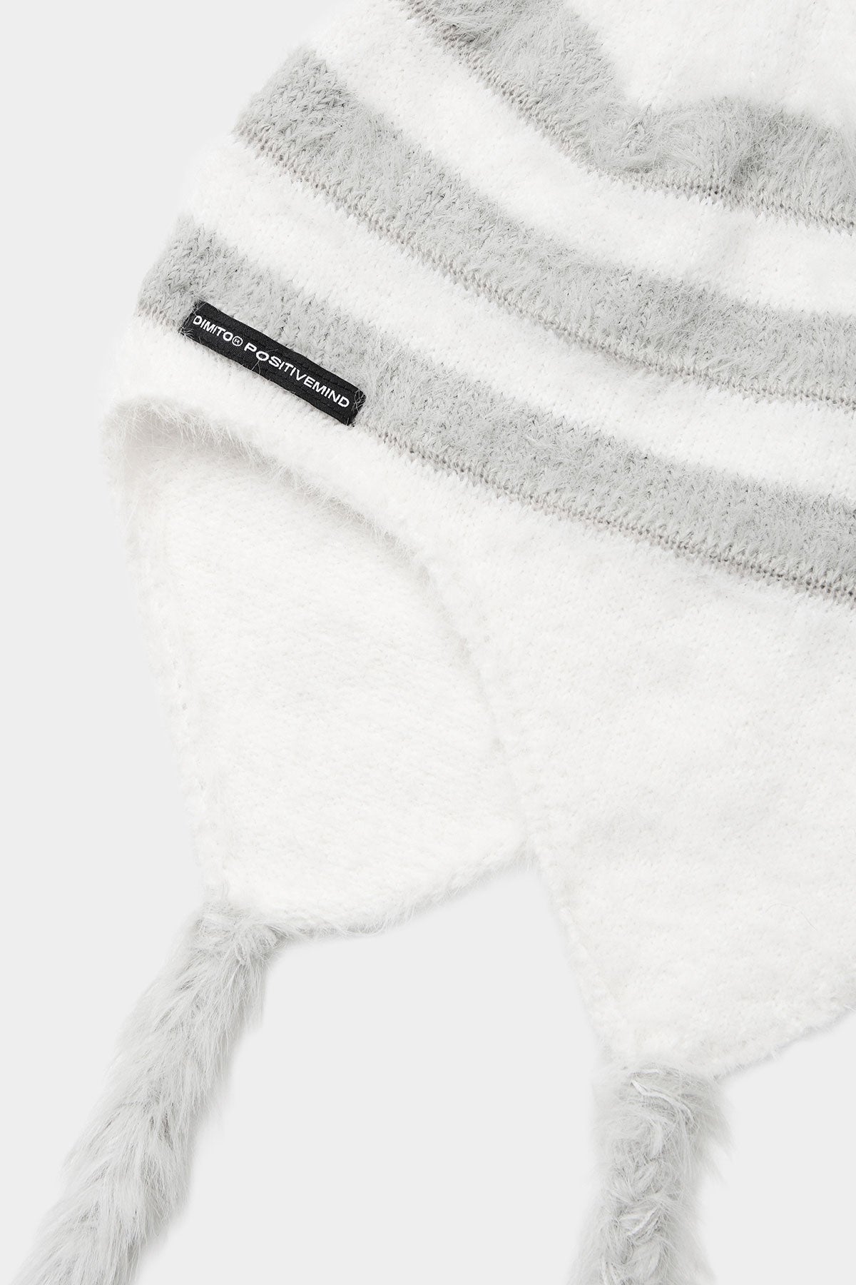 BRUSHED STRIPE EAR FLAP BEANIE WHITE