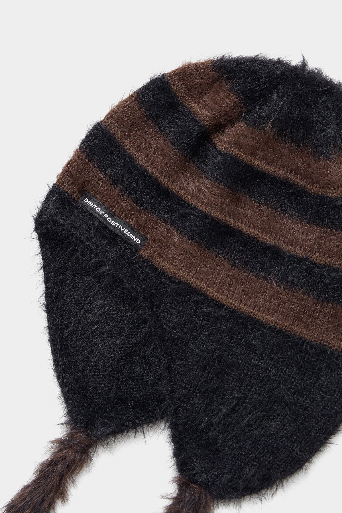 BRUSHED STRIPE EAR FLAP BEANIE DARK NAVY