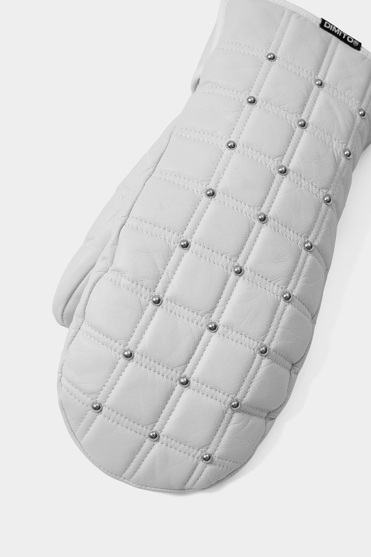 STUD LEATHER MITTEN WHITE
