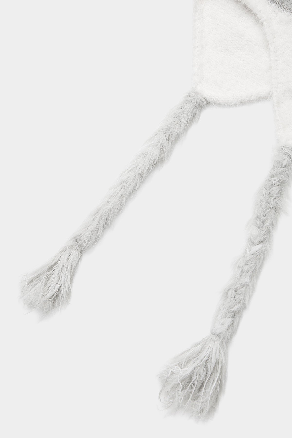 BRUSHED STRIPE EAR FLAP BEANIE WHITE