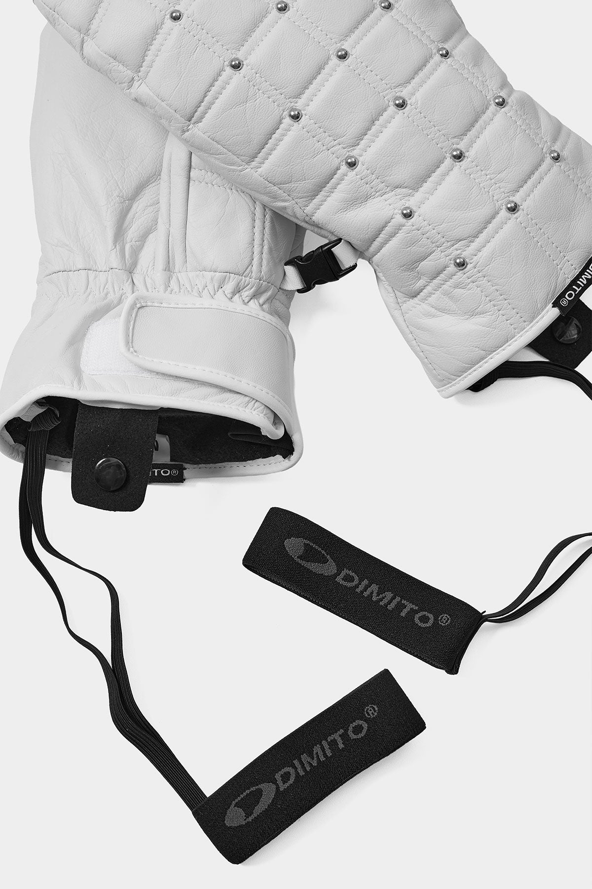 STUD LEATHER MITTEN WHITE