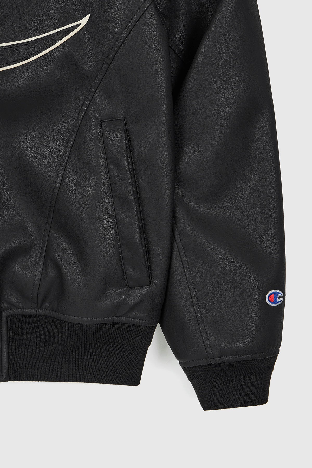 [CHAMPION x DIMITO] GIANT C-LOGO BOMBER JACKET FAUX LEATHER BLACK (Available date : 26.10.12)