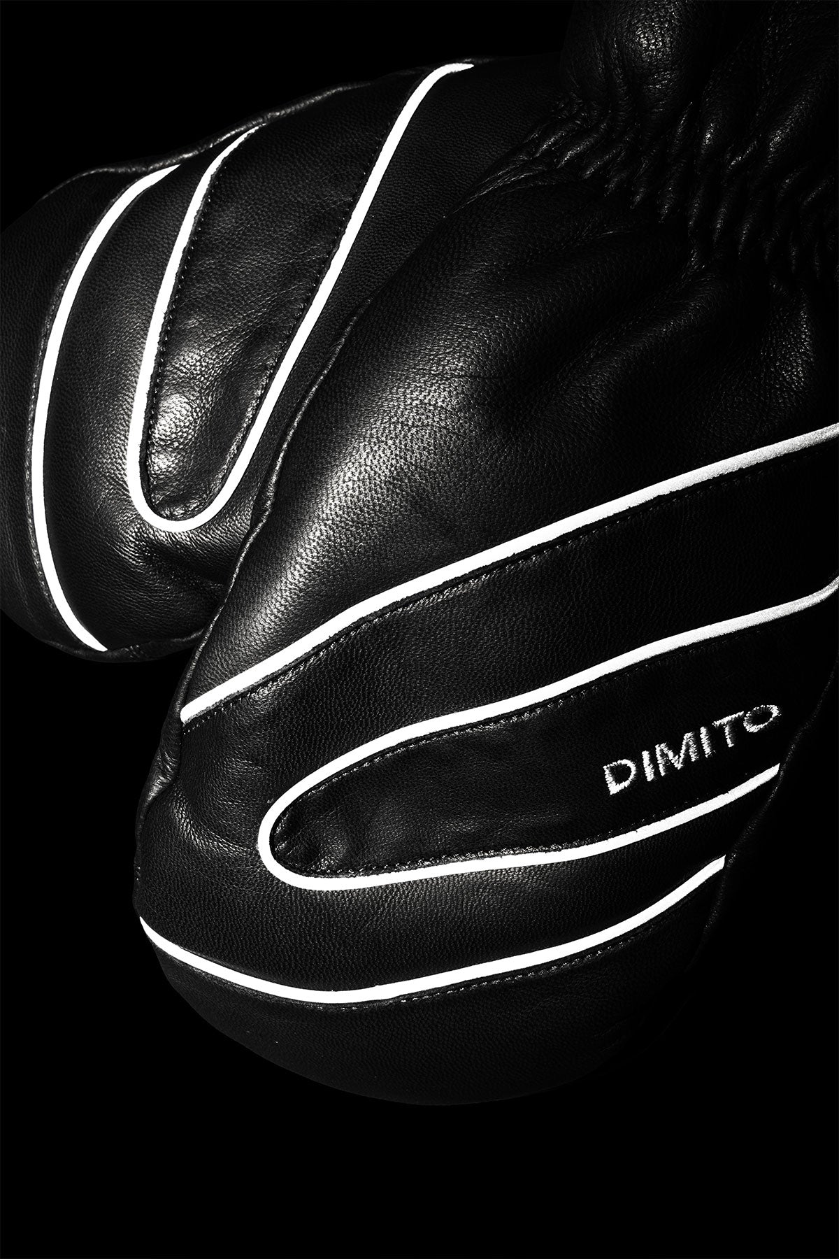 PIPING LEATHER MITTEN BLACK