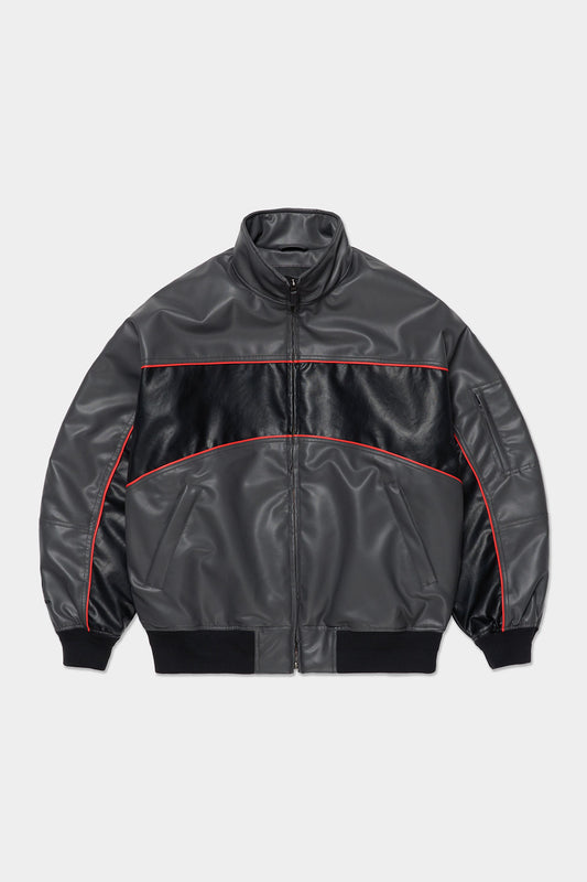 [PLAYBOY x DIMITO] BLOCK FAUX LEATHER JACKET CEMENT GREY