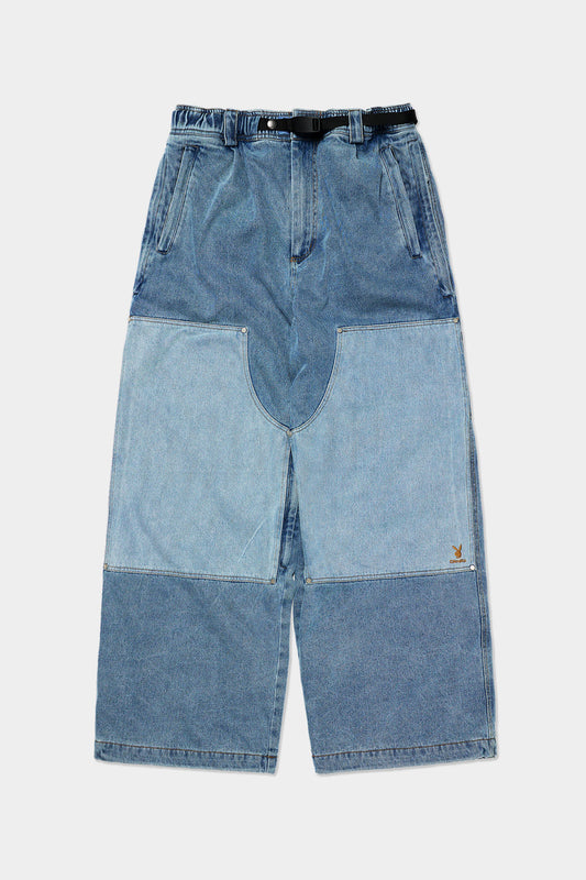[PLAYBOY x DIMITO] DOUBLE KNEE DENIM PANTS (WIDE FIT LV.2) WASHED BLUE