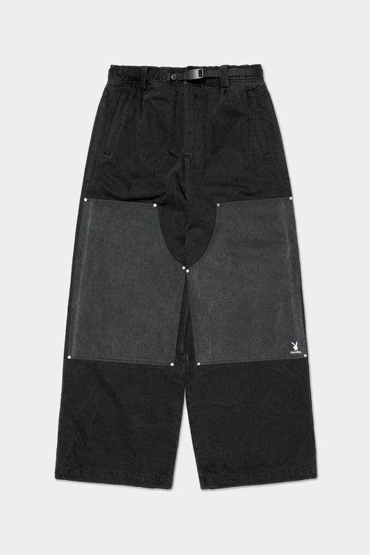 [PLAYBOY x DIMITO] DOUBLE KNEE DENIM PANTS (WIDE FIT LV.2) WASHED BLACK