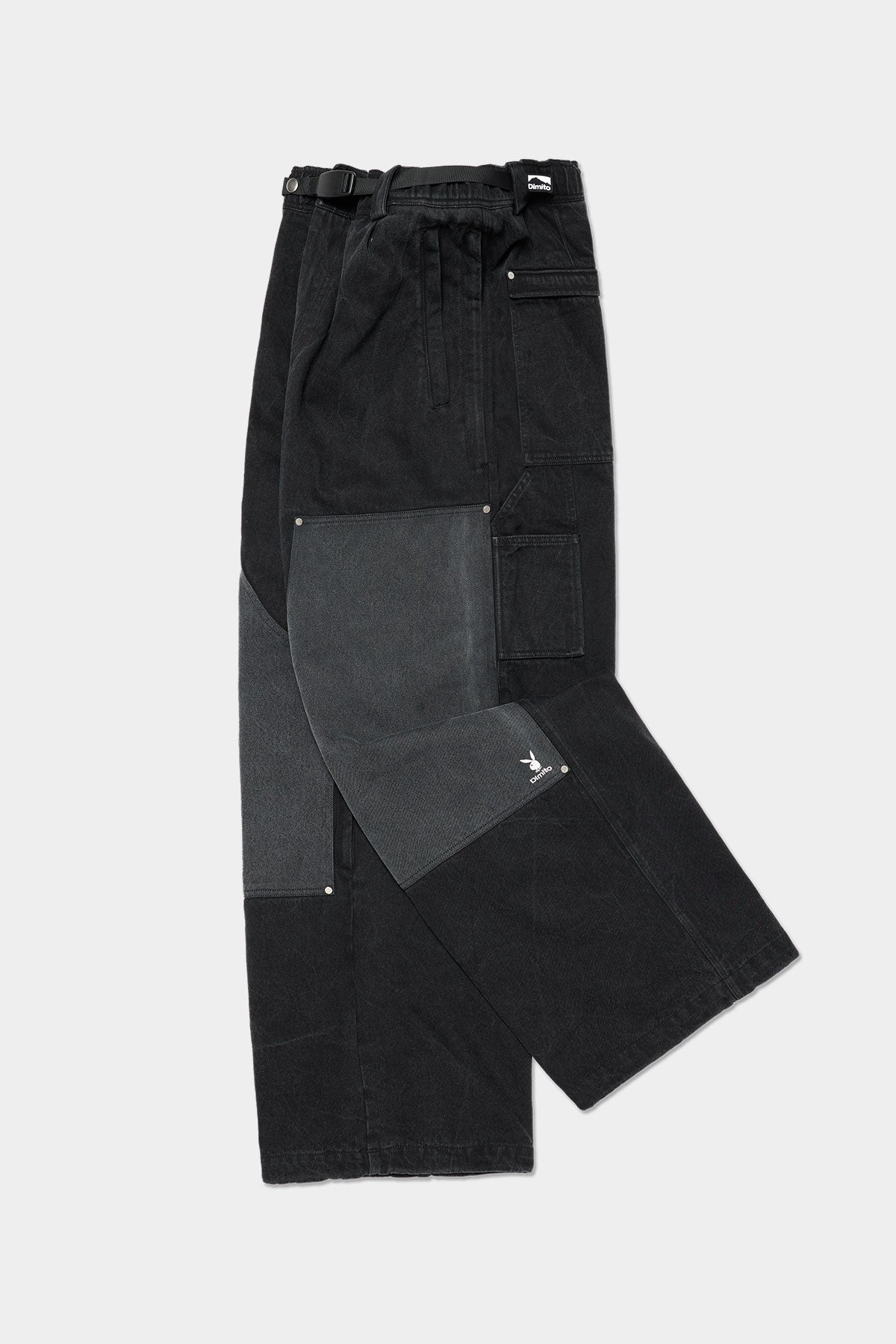 [PLAYBOY x DIMITO] DOUBLE KNEE DENIM PANTS (WIDE FIT LV.2) WASHED BLACK