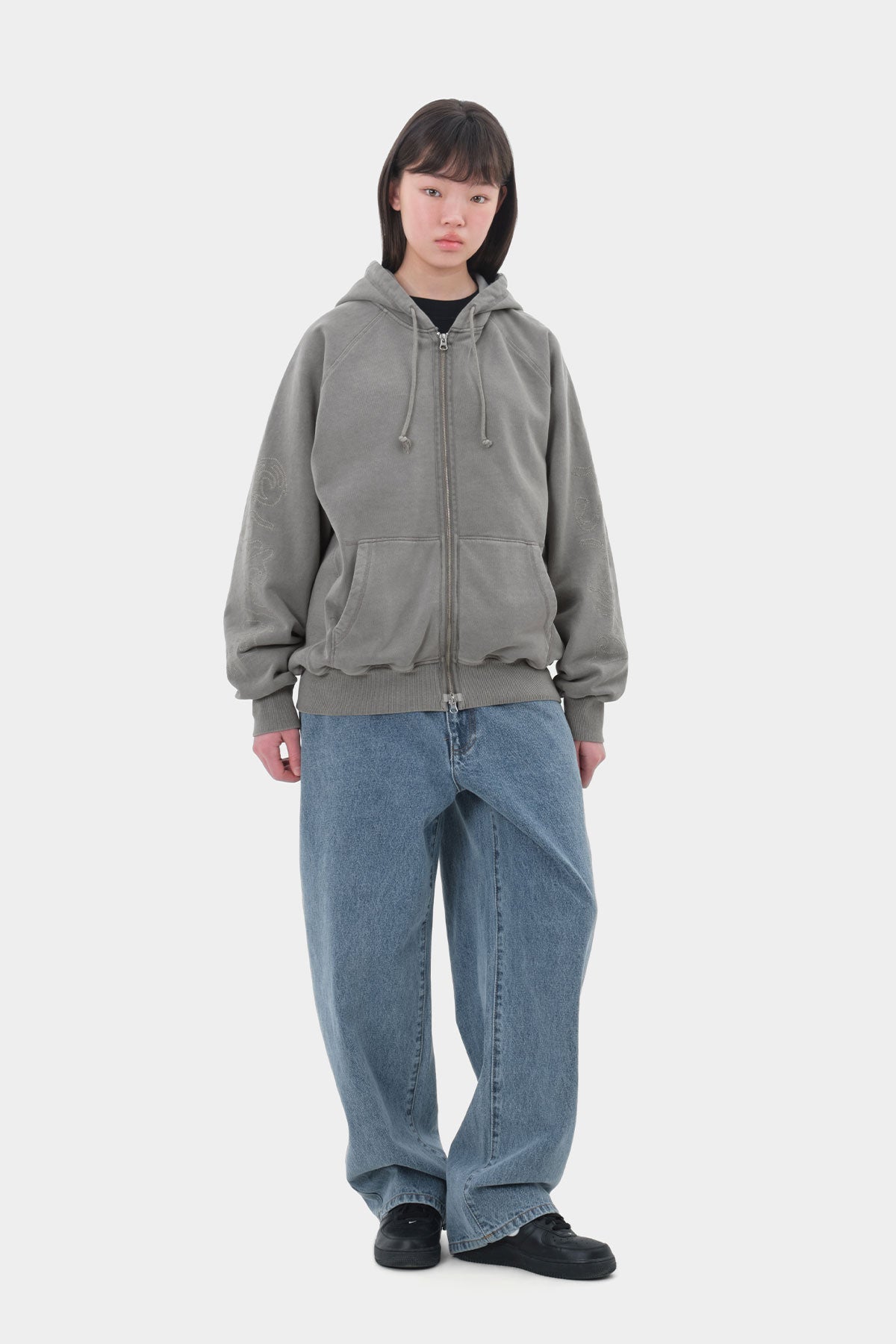OVERLOCK ZIP-UP GD HOODIE WASHED GREY