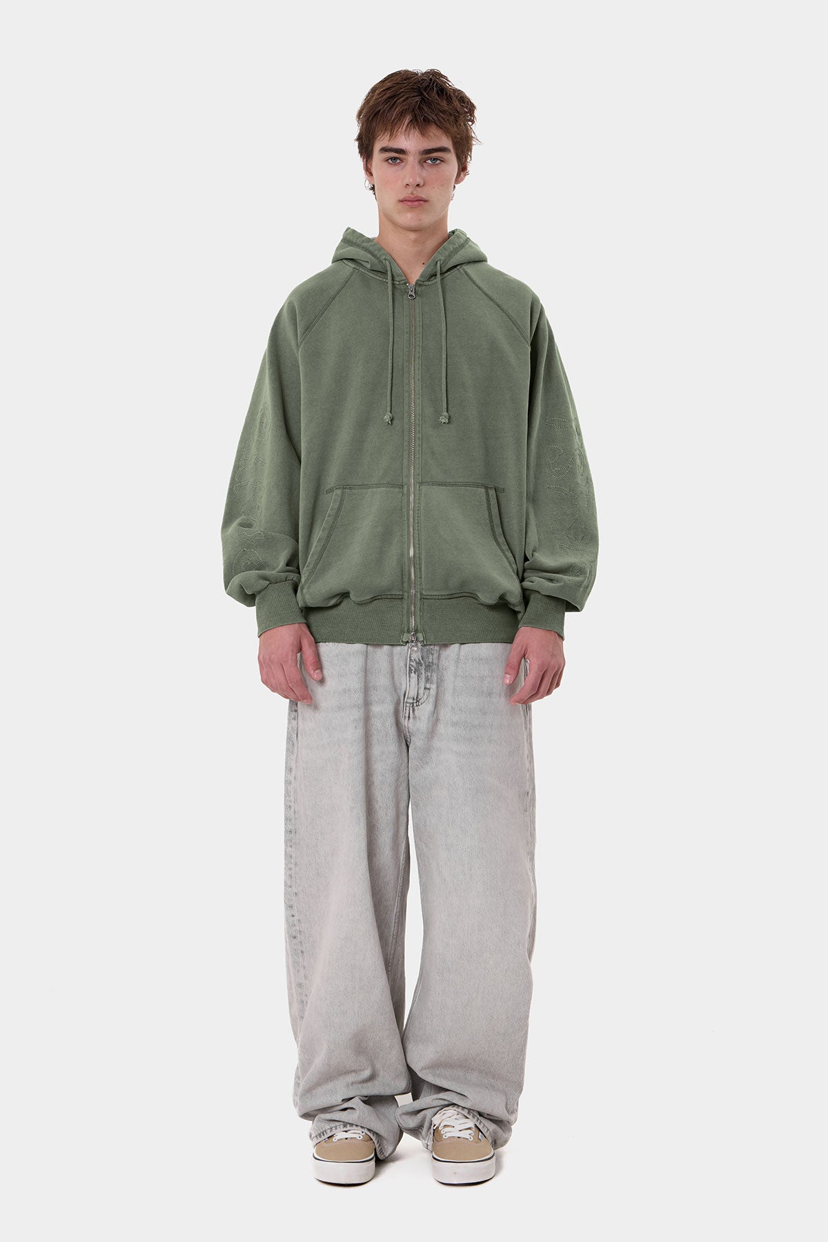 OVERLOCK ZIP-UP GD HOODIE WASHED KHAKI