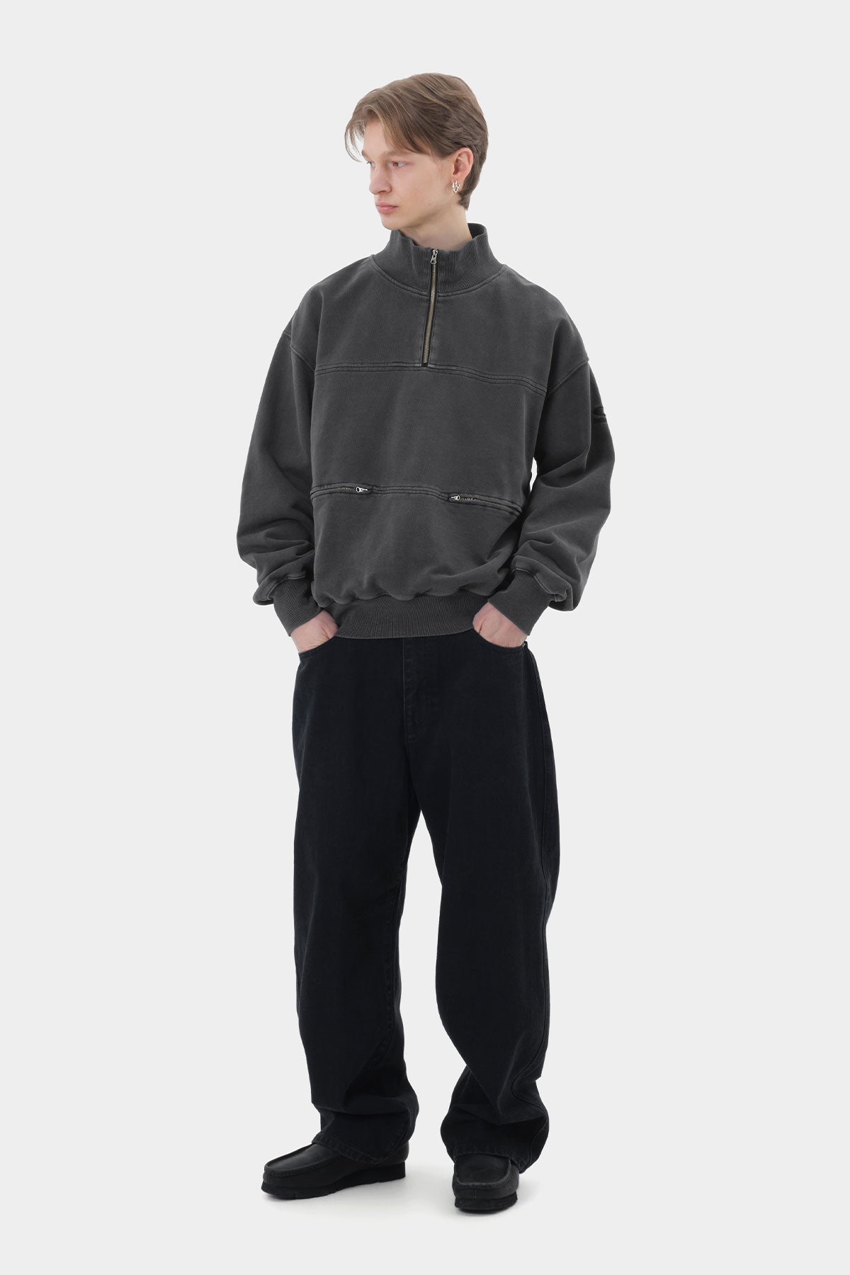 METAL HALF ZIP GD SWEATSHIRT CONCRETE