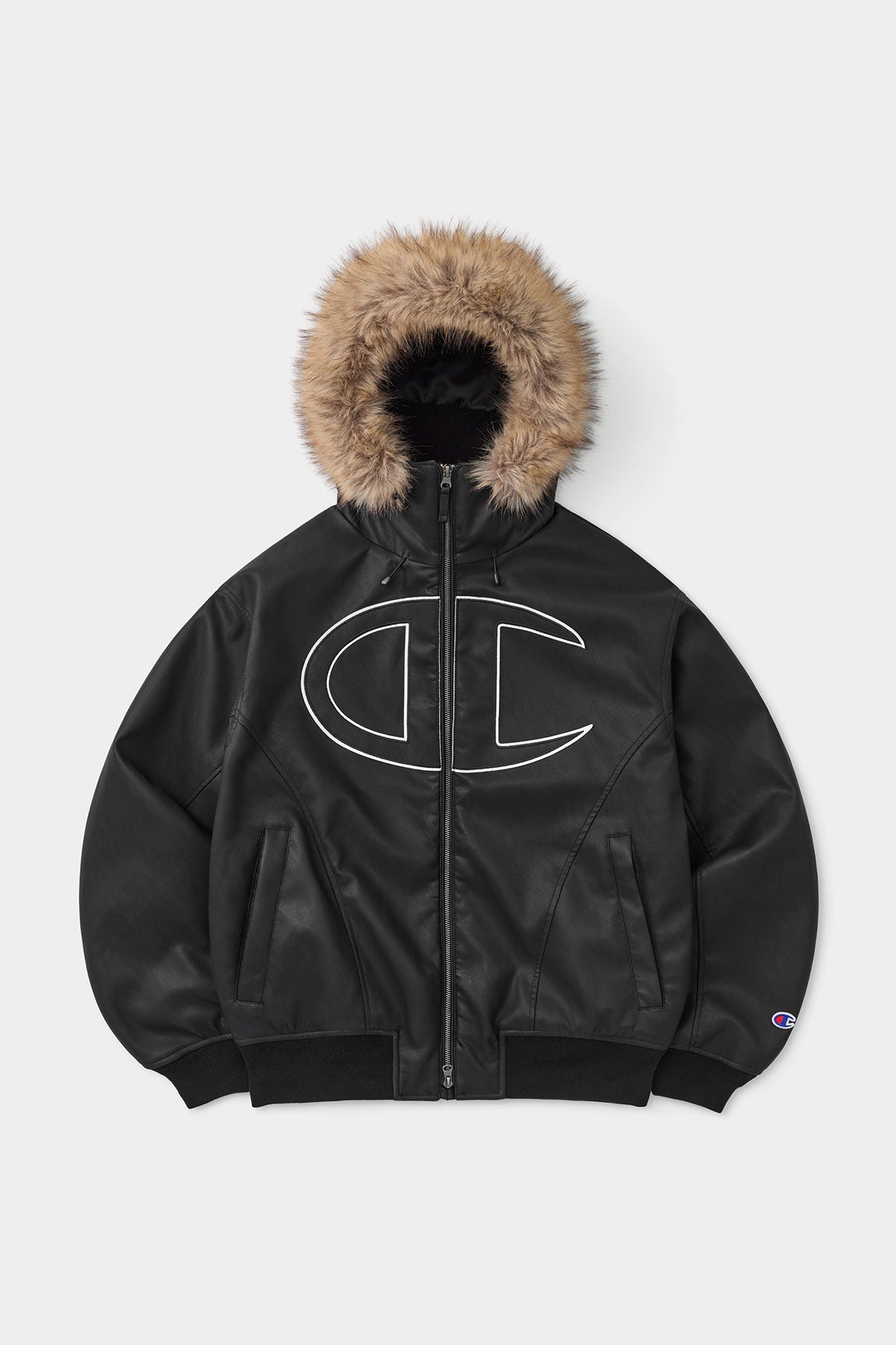 [CHAMPION x DIMITO] GIANT C-LOGO BOMBER JACKET FAUX LEATHER BLACK (Available date : 26.10.12)