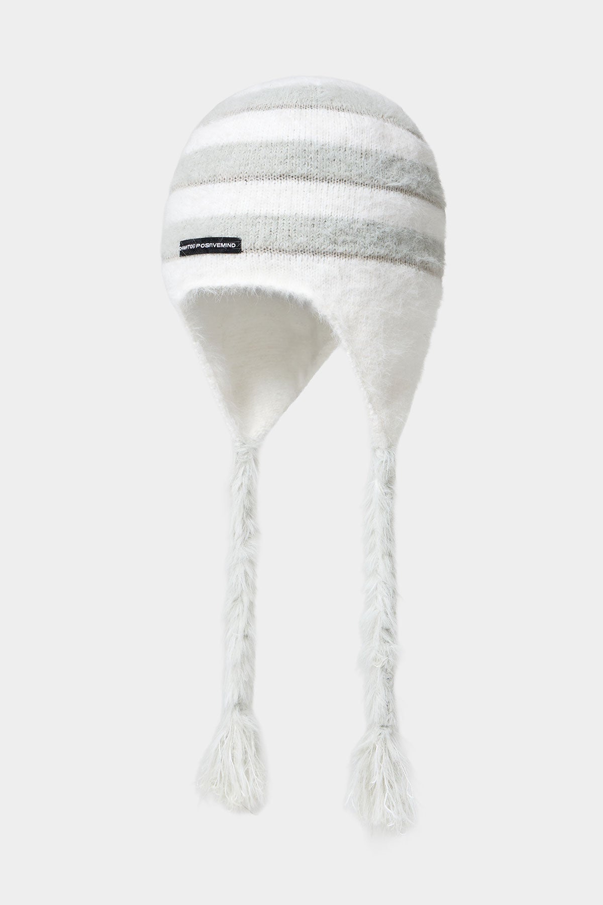 BRUSHED STRIPE EAR FLAP BEANIE WHITE