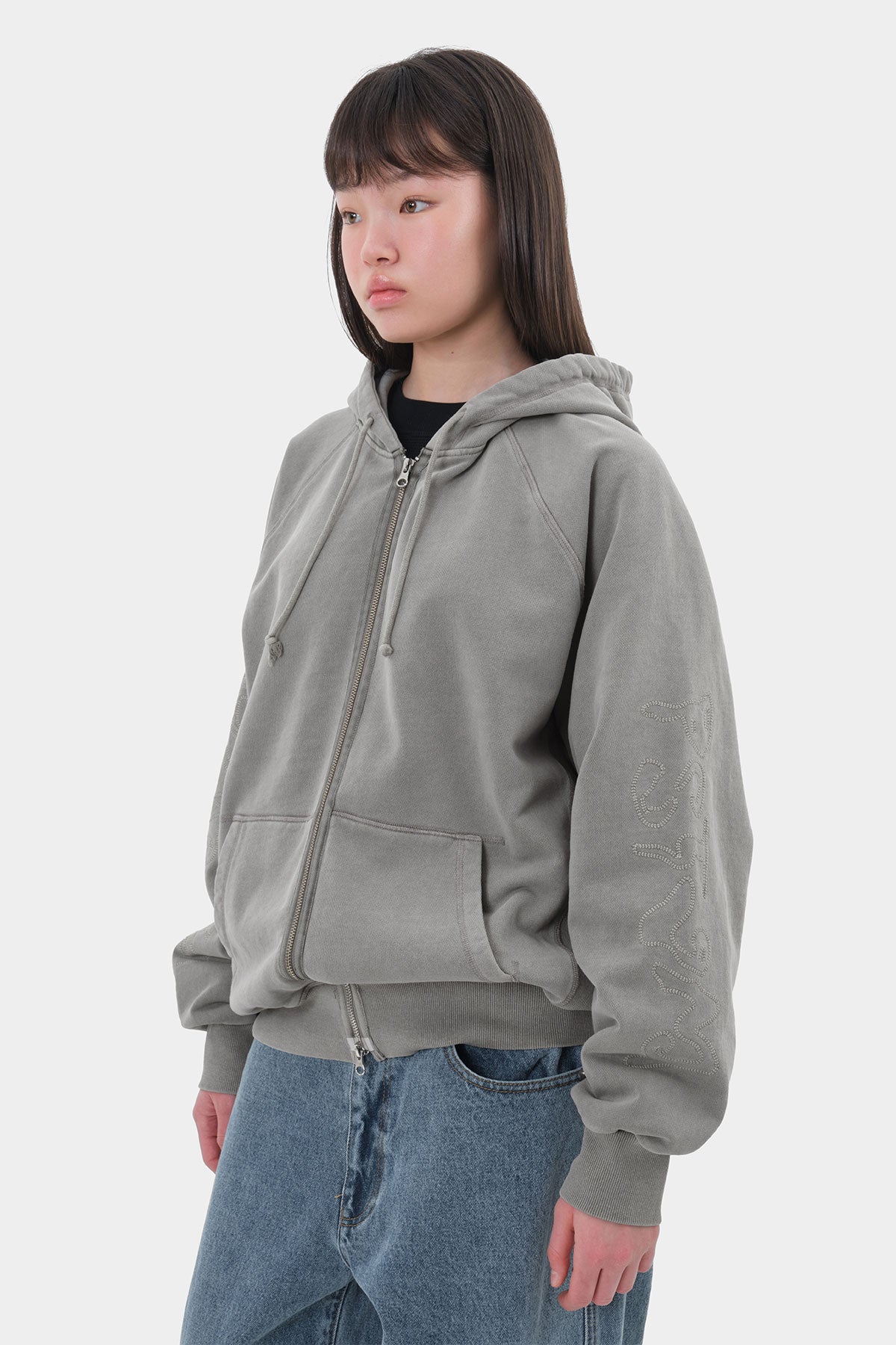 OVERLOCK ZIP-UP GD HOODIE WASHED GREY