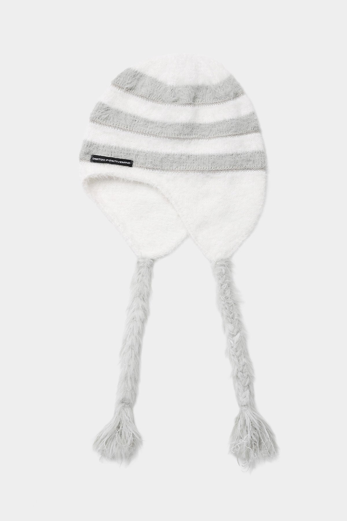 BRUSHED STRIPE EAR FLAP BEANIE WHITE