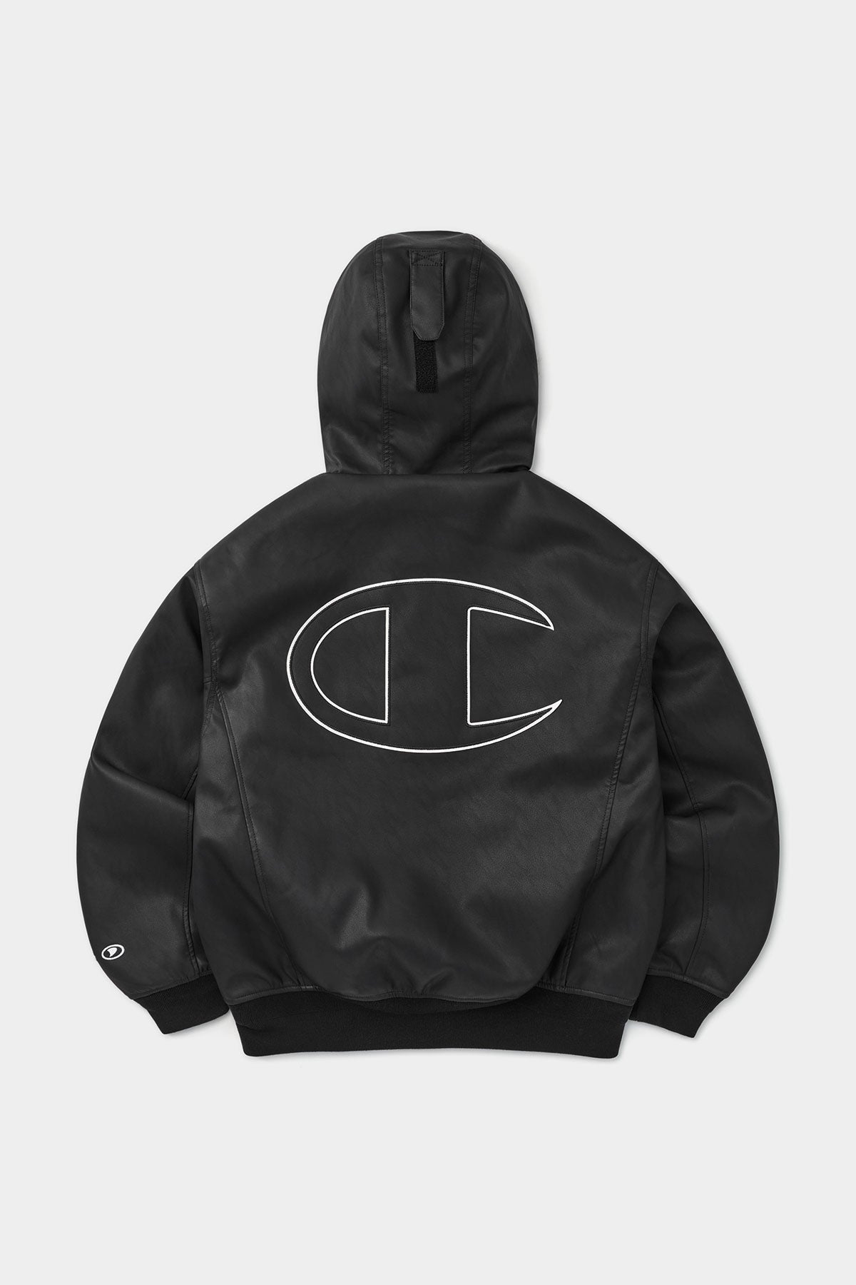 [CHAMPION x DIMITO] GIANT C-LOGO BOMBER JACKET FAUX LEATHER BLACK (Available date : 26.10.12)