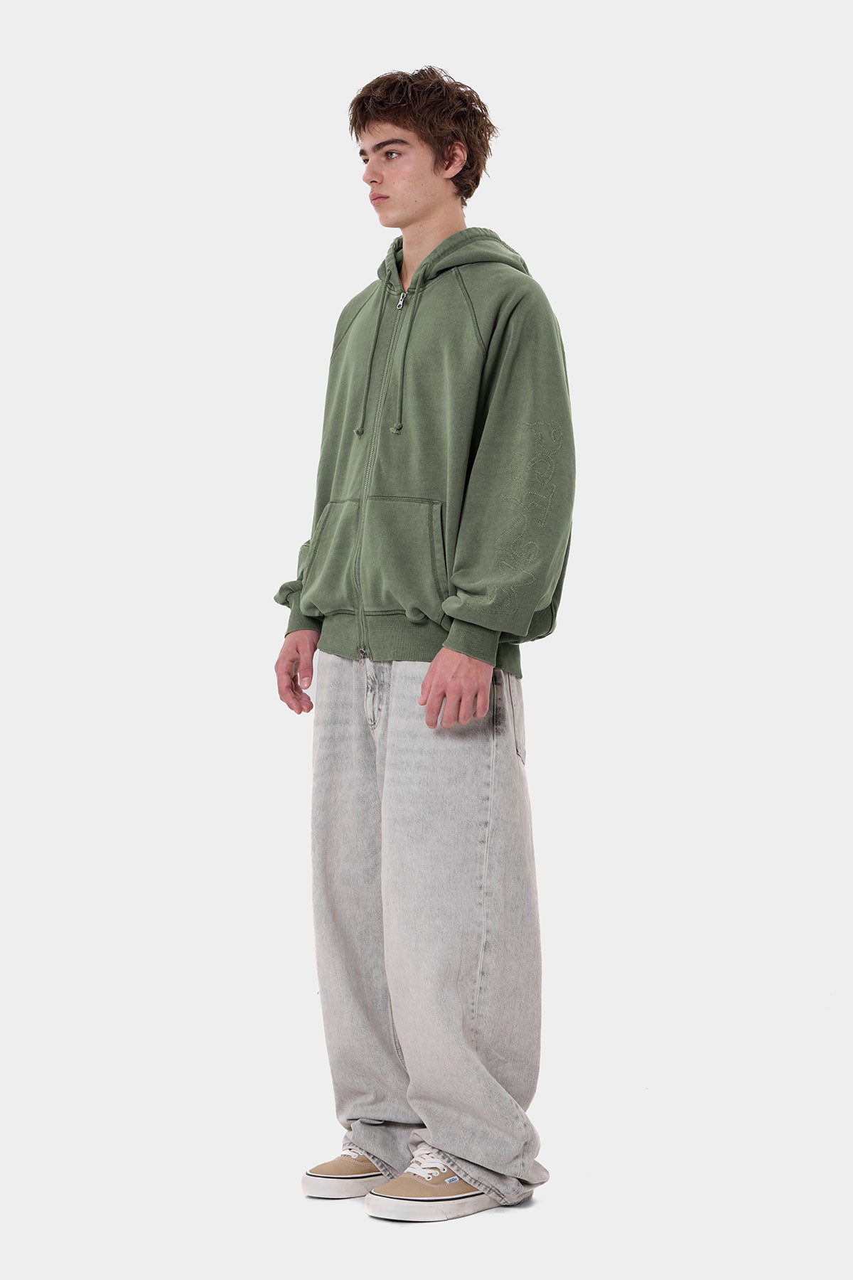 OVERLOCK ZIP-UP GD HOODIE WASHED KHAKI