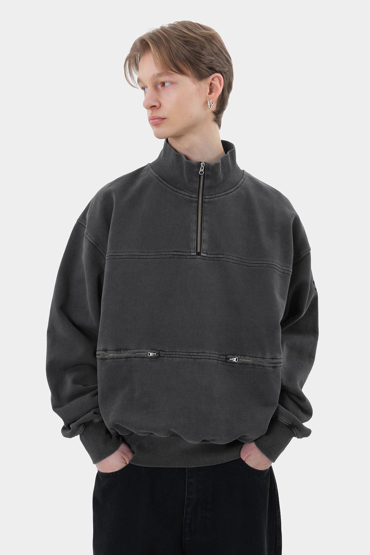 METAL HALF ZIP GD SWEATSHIRT CONCRETE