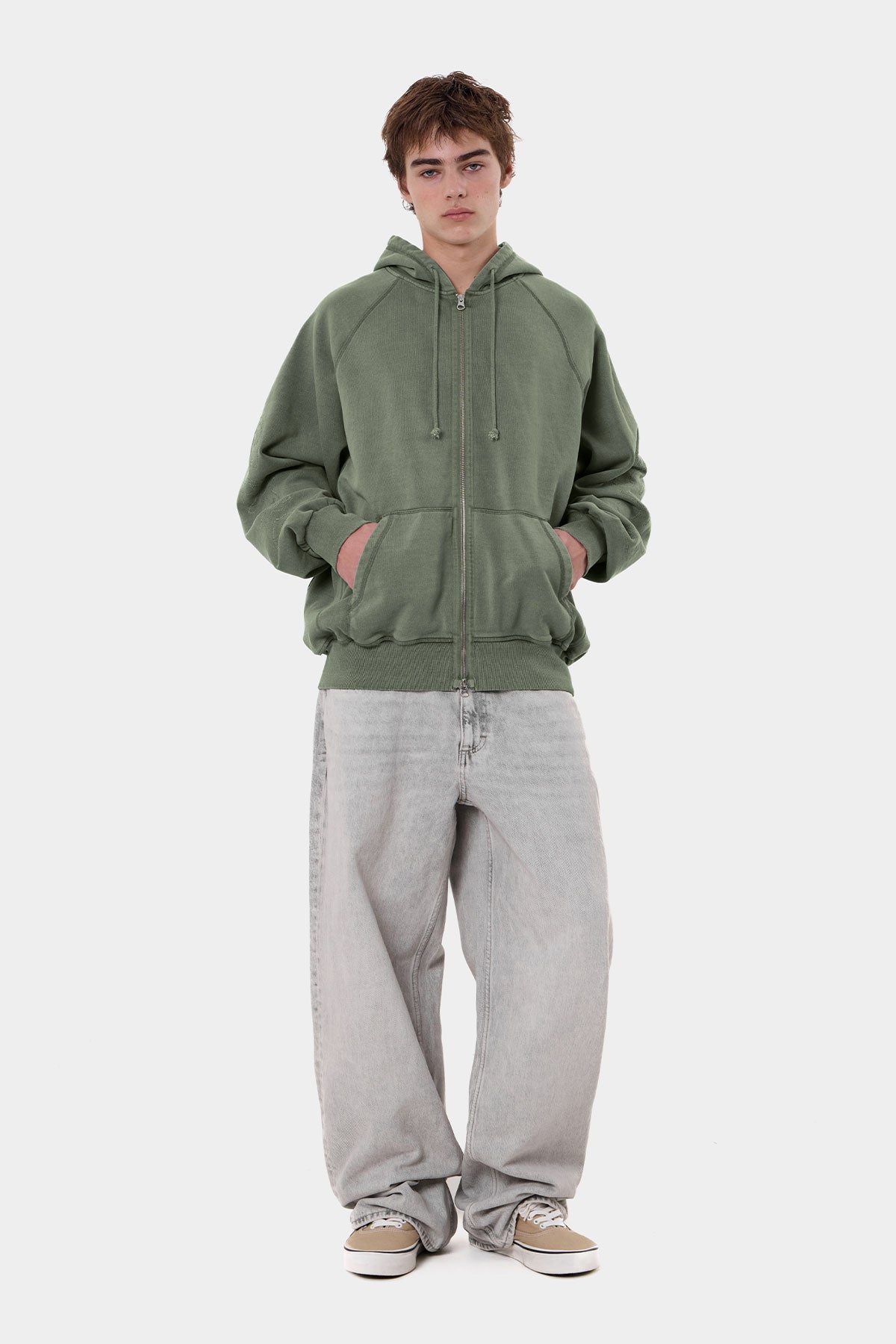 OVERLOCK ZIP-UP GD HOODIE WASHED KHAKI