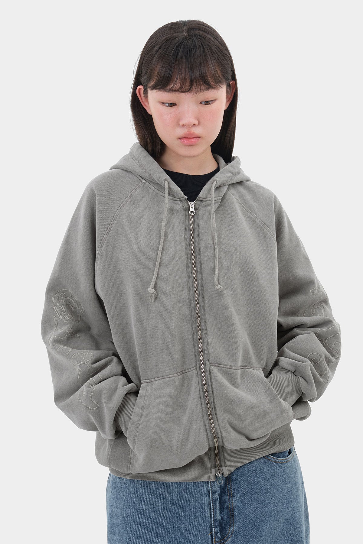 OVERLOCK ZIP-UP GD HOODIE WASHED GREY