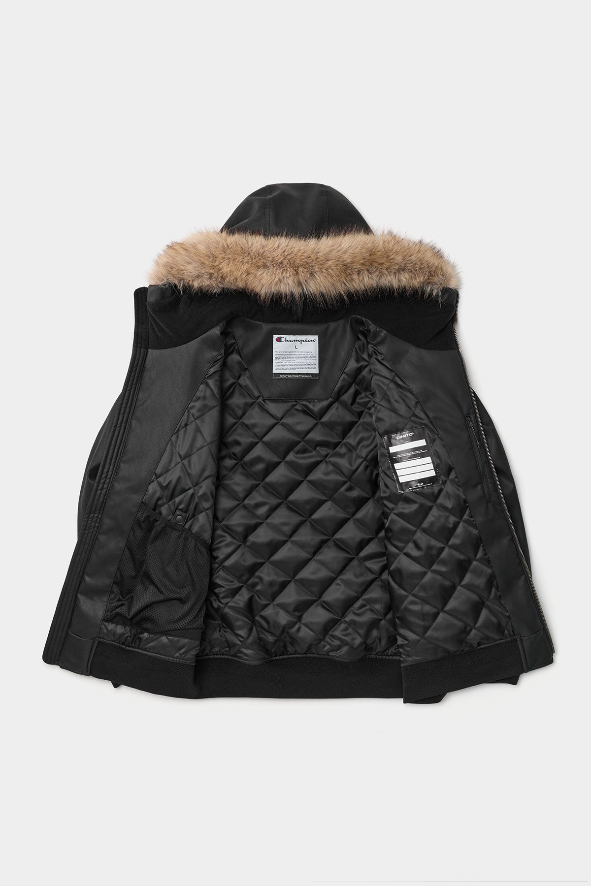 [CHAMPION x DIMITO] GIANT C-LOGO BOMBER JACKET FAUX LEATHER BLACK (Available date : 26.10.12)