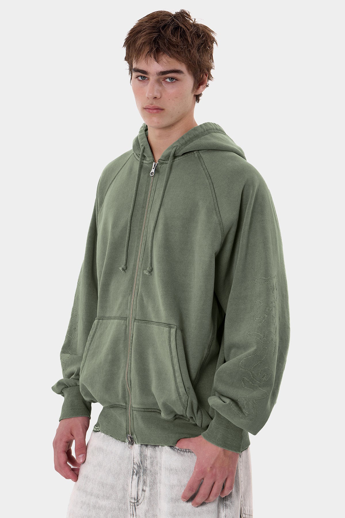 OVERLOCK ZIP-UP GD HOODIE WASHED KHAKI
