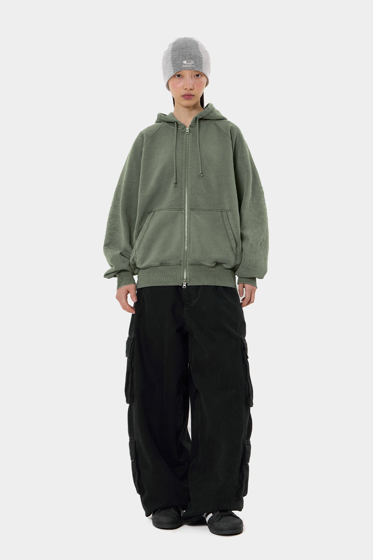 OVERLOCK ZIP-UP GD HOODIE WASHED KHAKI