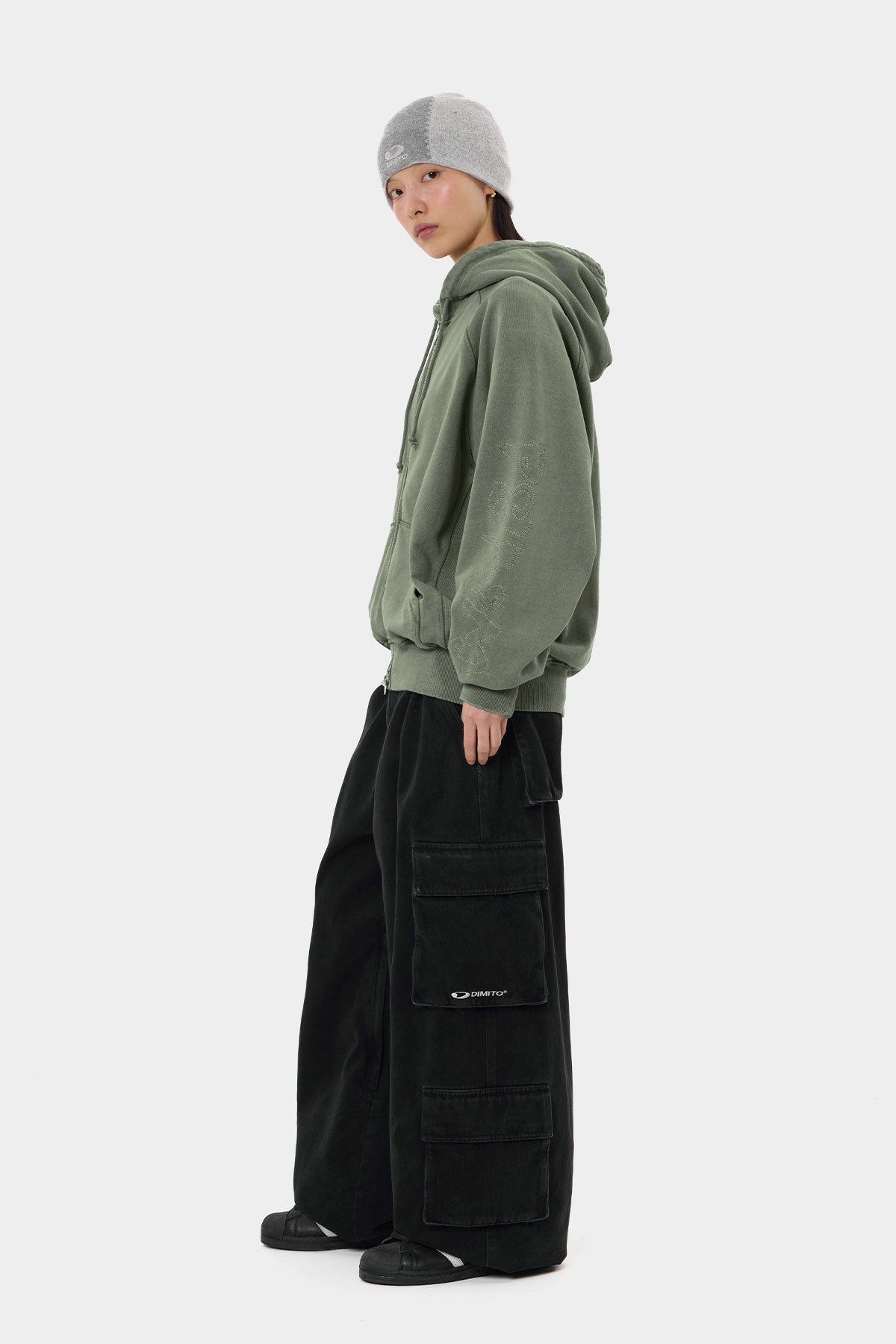 OVERLOCK ZIP-UP GD HOODIE WASHED KHAKI