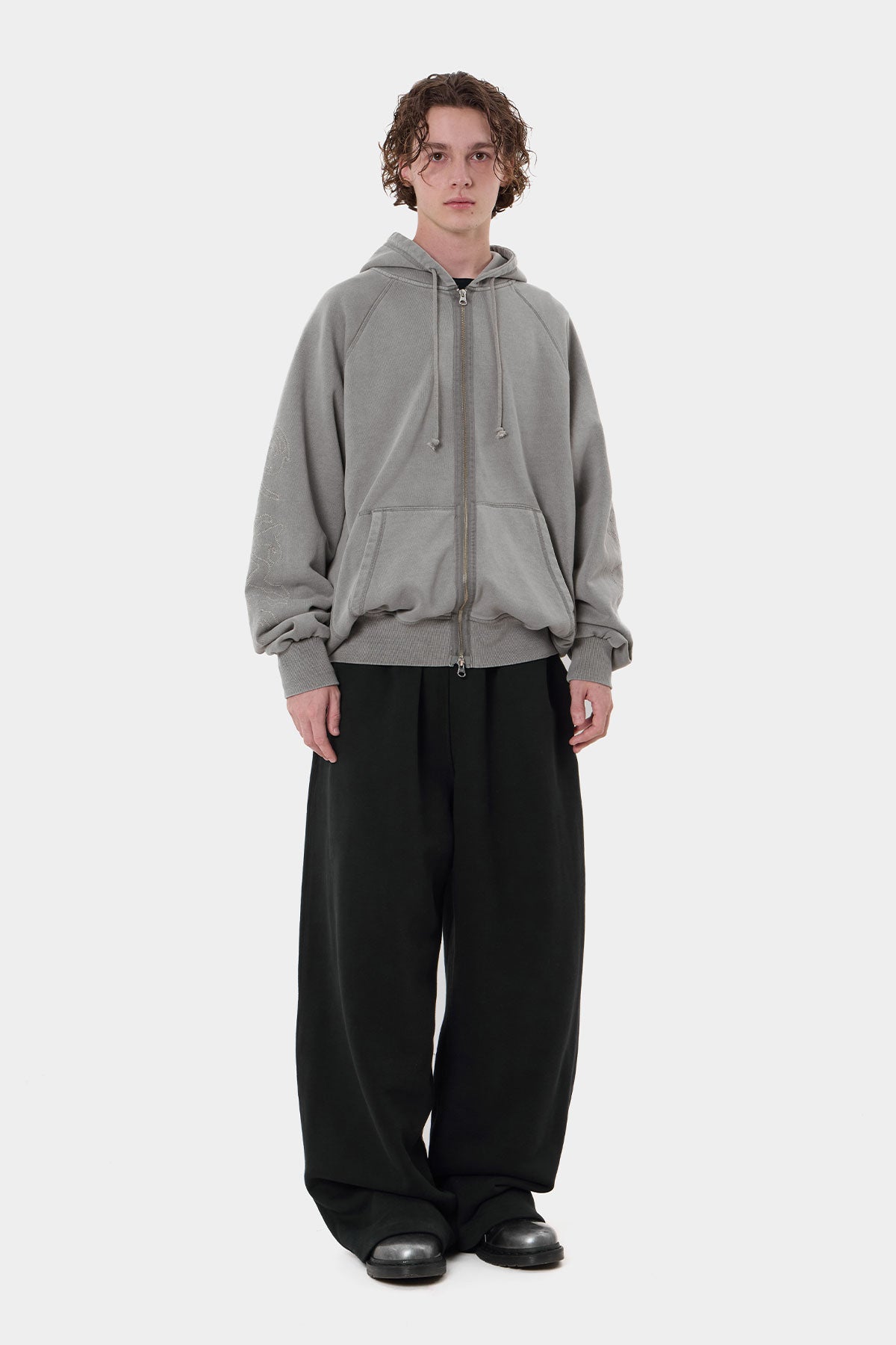 OVERLOCK ZIP-UP GD HOODIE WASHED GREY